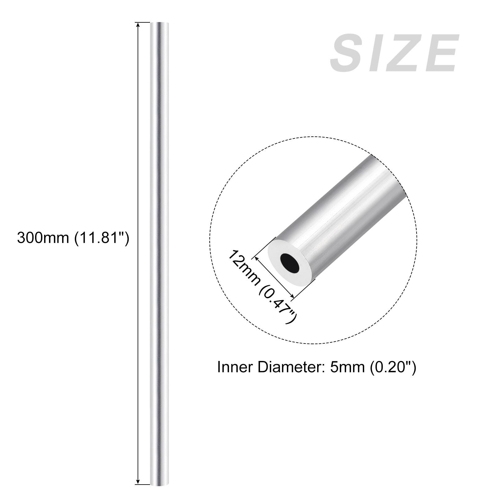 6063 Aluminum Tube 12mm OD x 5mm ID x 300mm L for Home Furnishing