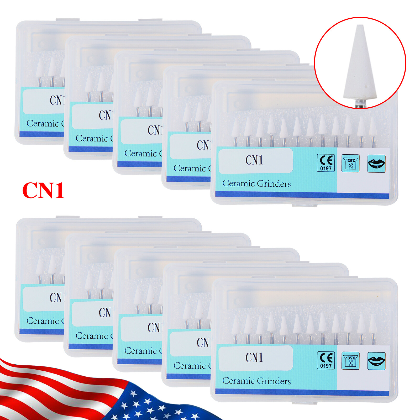12Pcs/Box Dental White Polishing Stones Cone Shape FG Burs Arkansas Stone CN1