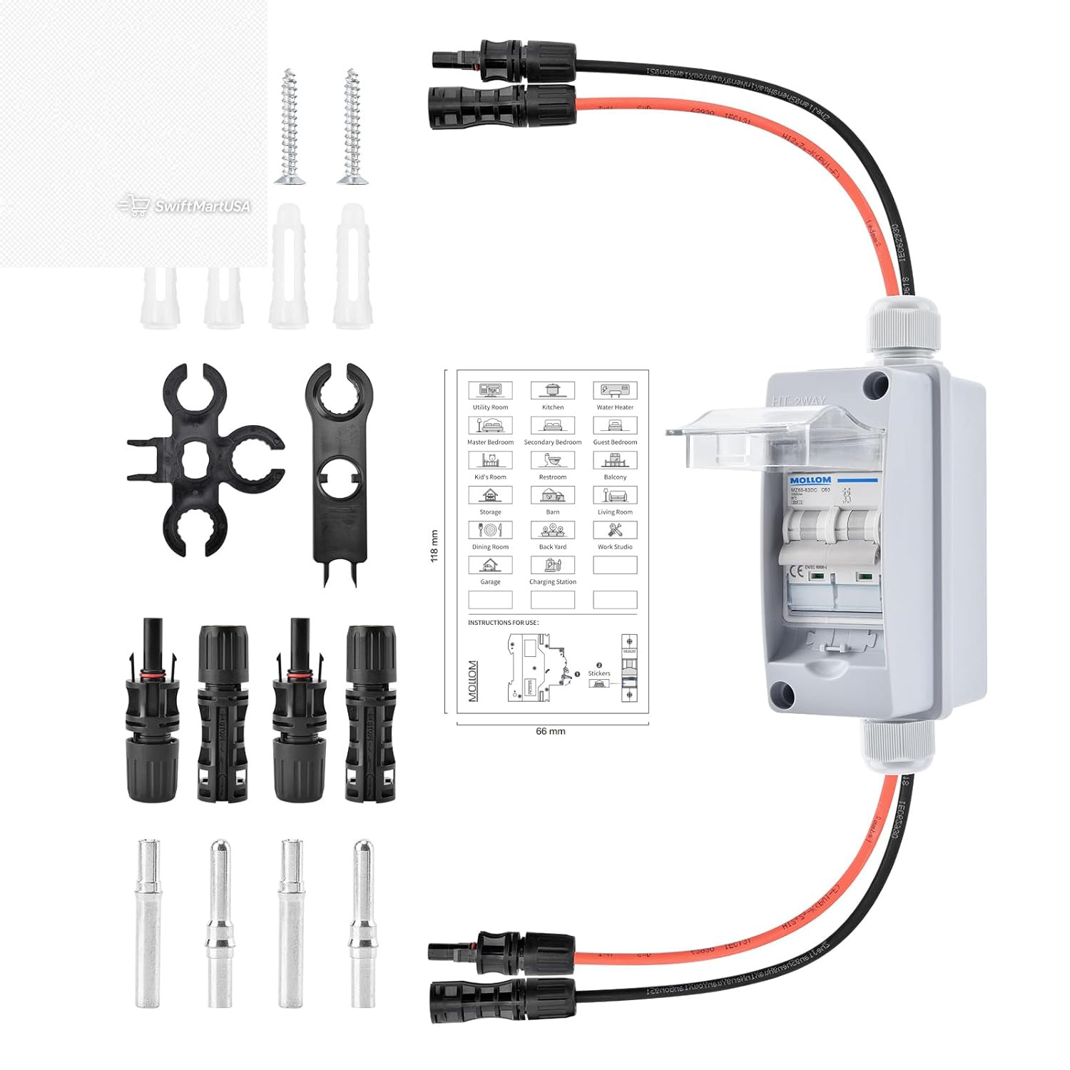 1000V 30A DC Solar Disconnect Switch 2P Circuit Breaker Box Waterproof IP65 PV