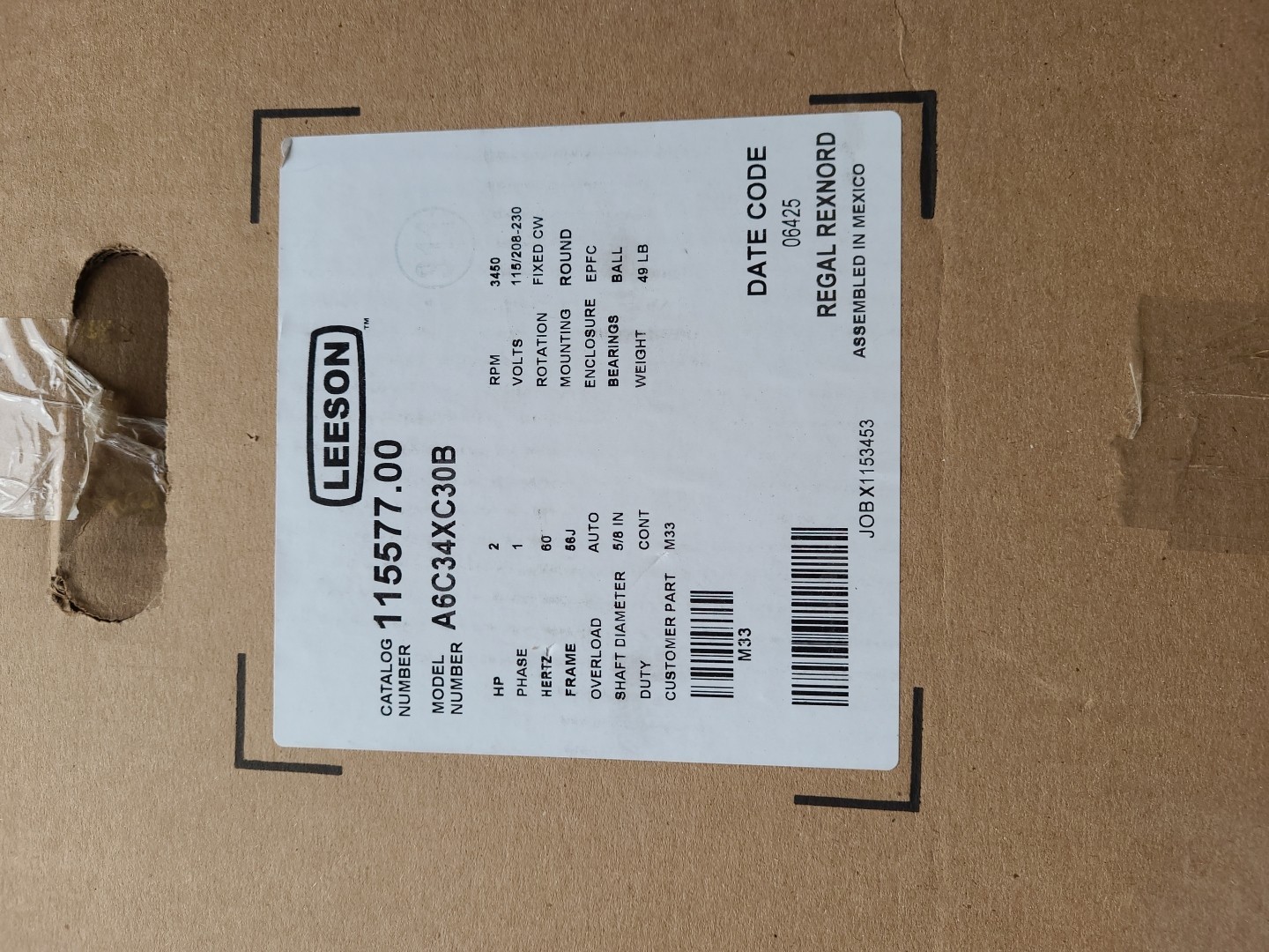 Leeson A6C34XC30B 2hp Explosion Proof Electric Motor