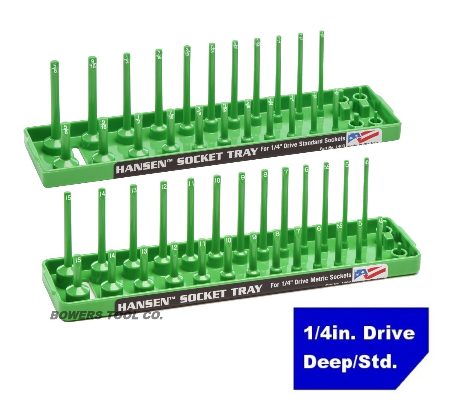 Hansen 6pc Socket Organizer Tray Rack Holder Metric SAE 1/4″ 3/8″ 1/2″ Green