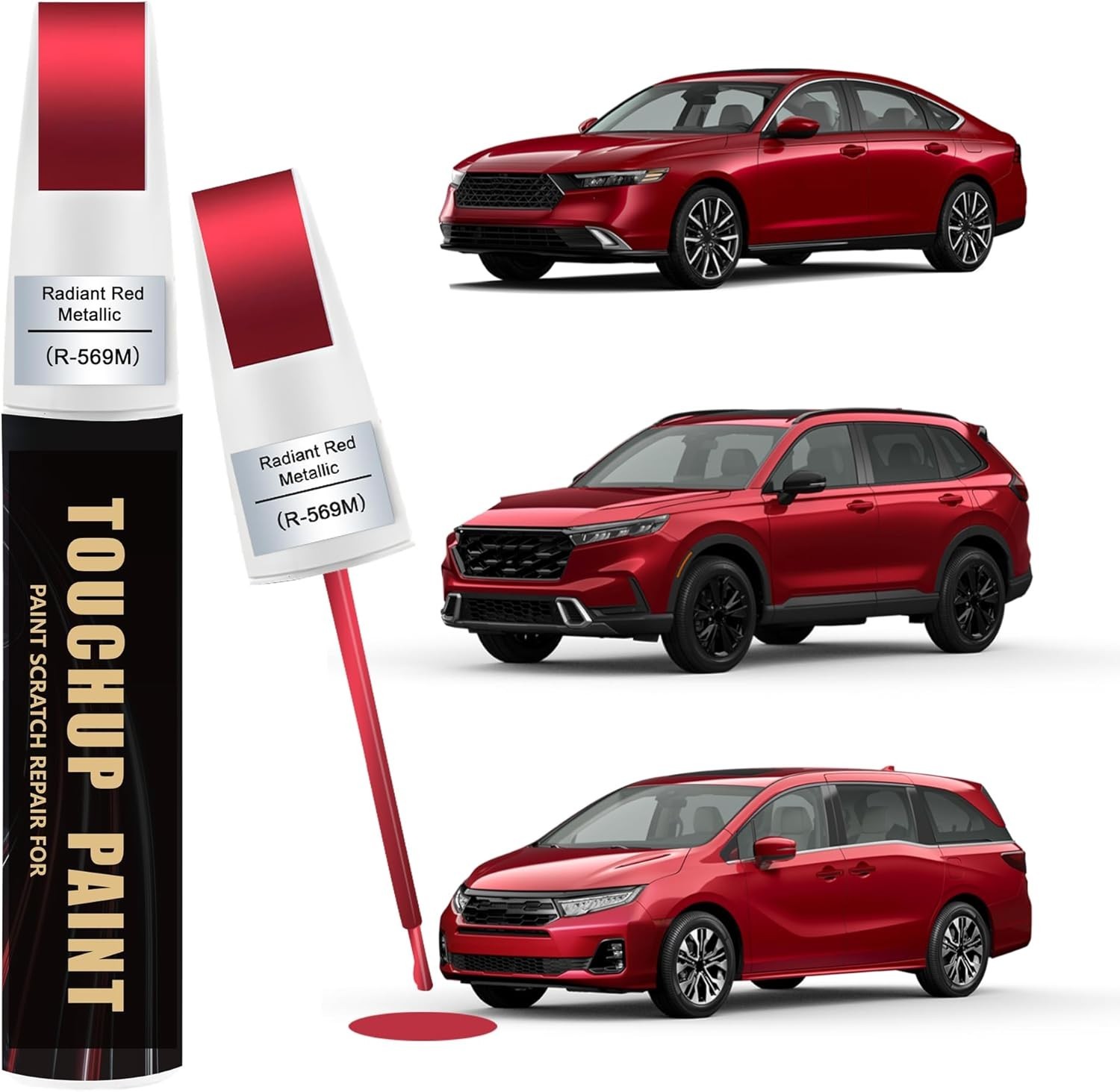 Radiant Red Metallic(R-569M) Car Paint Touch Up Pen Compatible with Honda,2-In-1