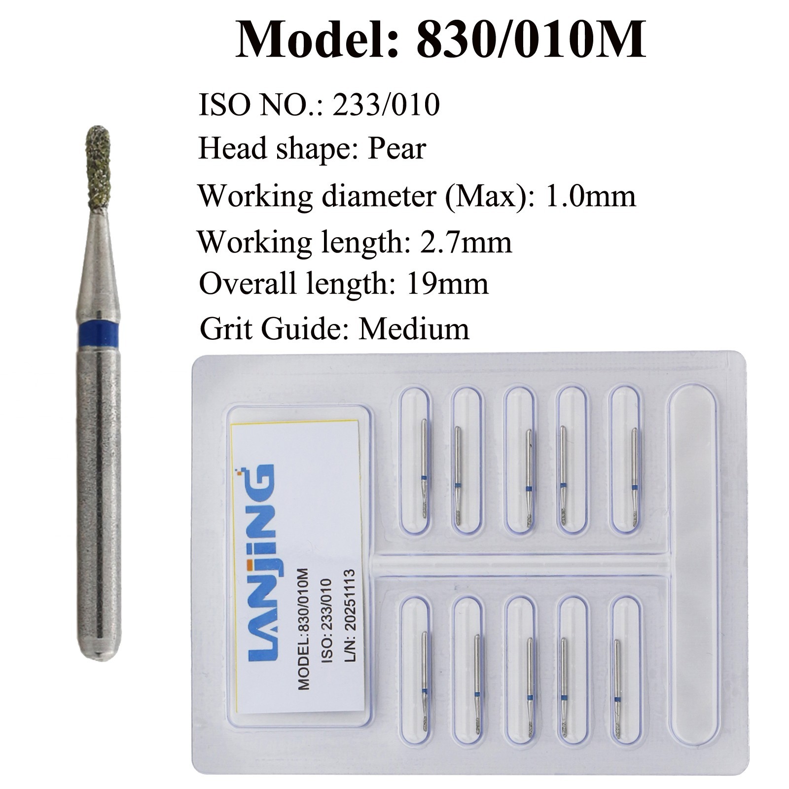 Dental Diamond Bur Pear 830 Long Pear 830L Coarse Medium FG 330 Burs High Speed