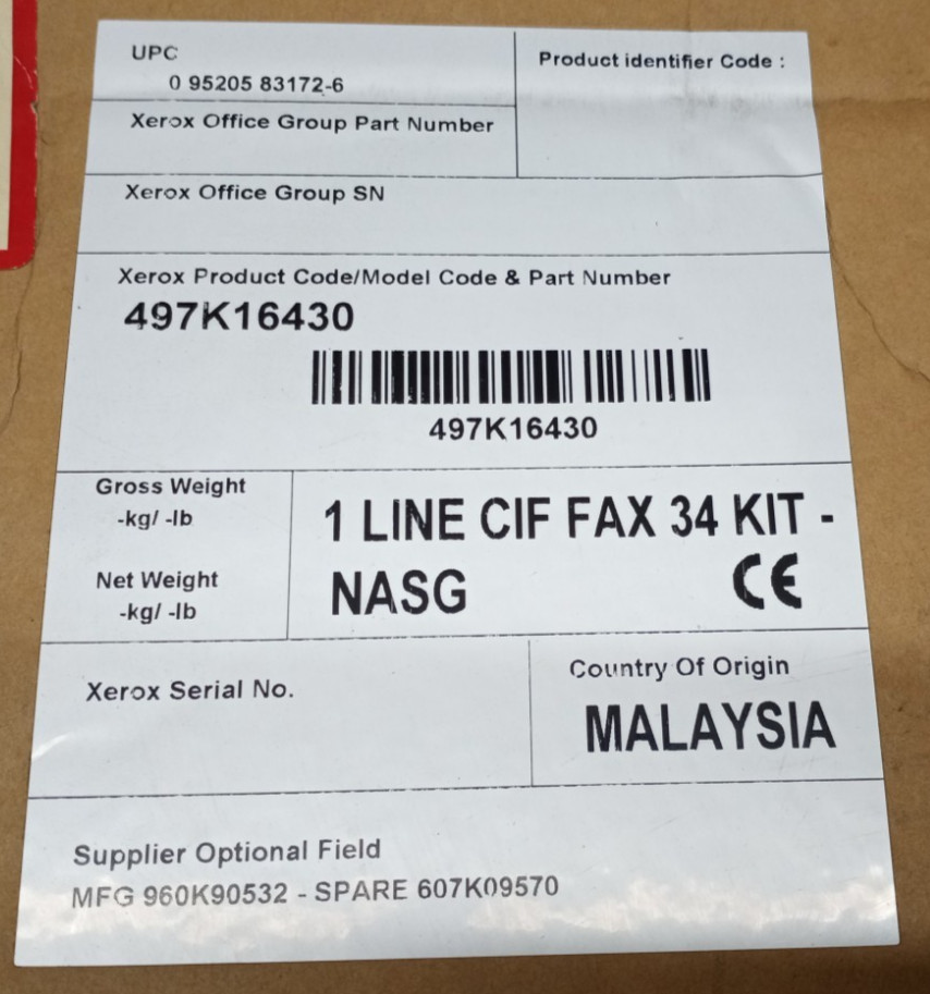 NEW Open Box Xerox 1 Line CIF FAX 34 KIT 497K16430 N2156 C9