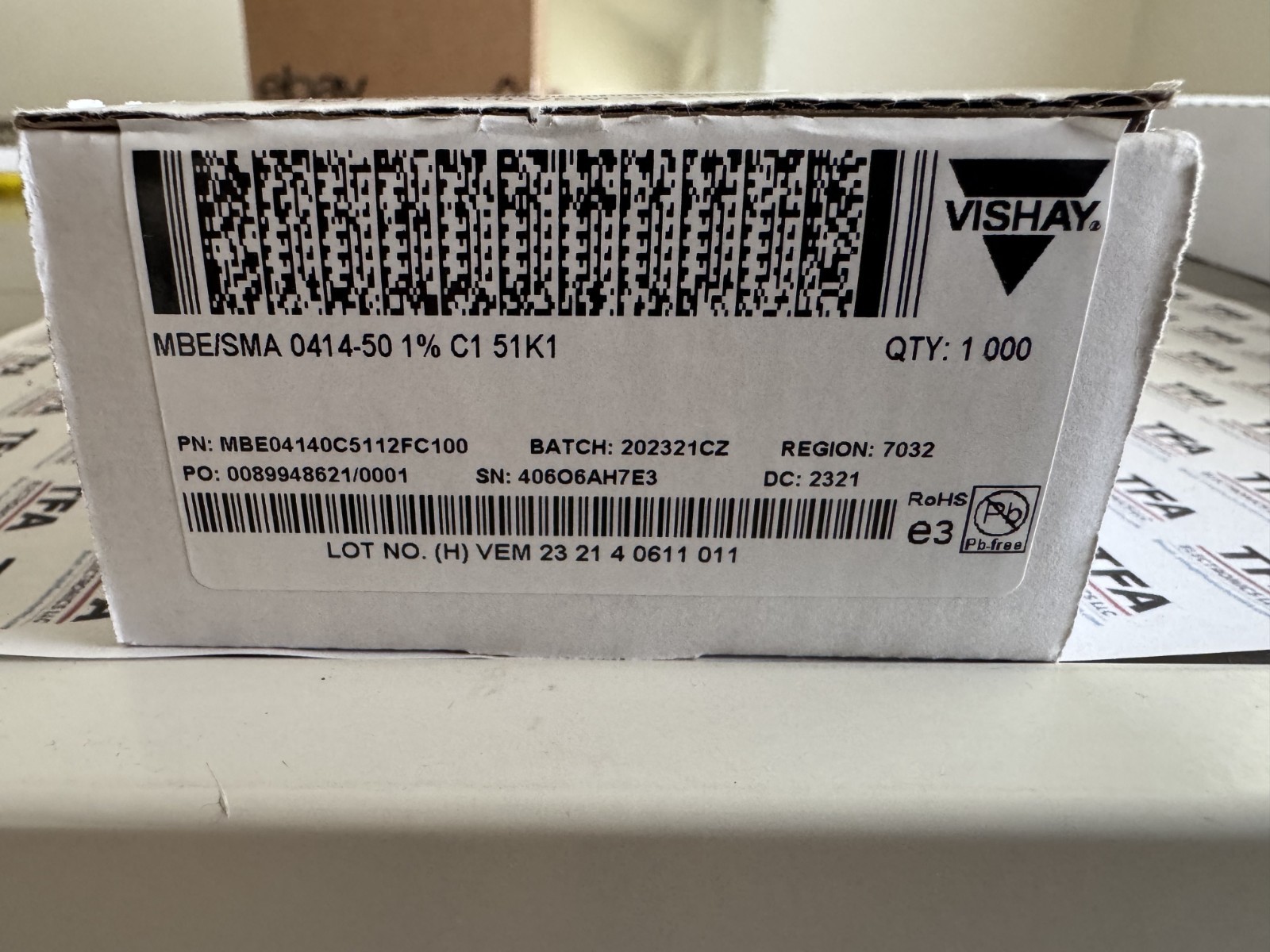 1000 PCS MBE04140C5112FC100 Vishay Metal Film Resistor 51.1 kΩ 1W ±1% TCR ±50ppm