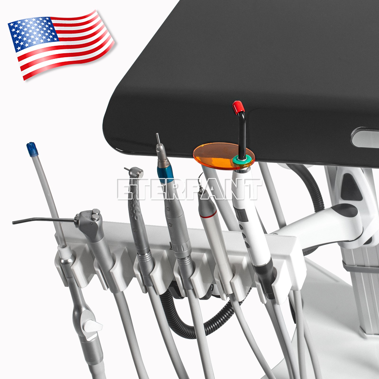 ETERFANT Dental Delivery Unit System 4 Holes with Air Compressor Mobile Cart US