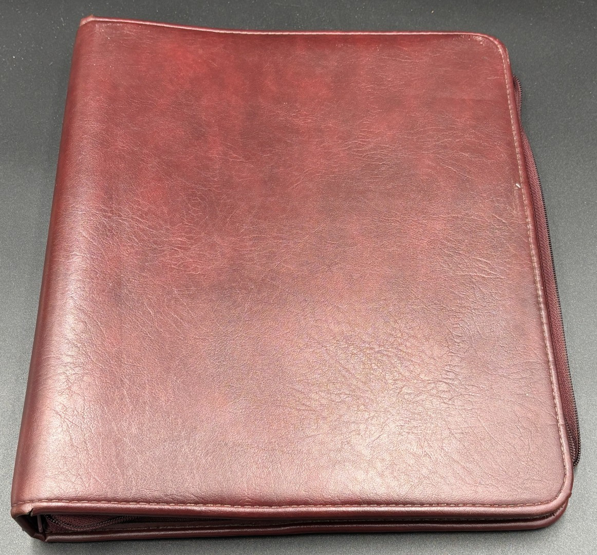 Franklin Quest Zip 3 Ring Organizer Binder Burgundy Leather Made in USA Vintage