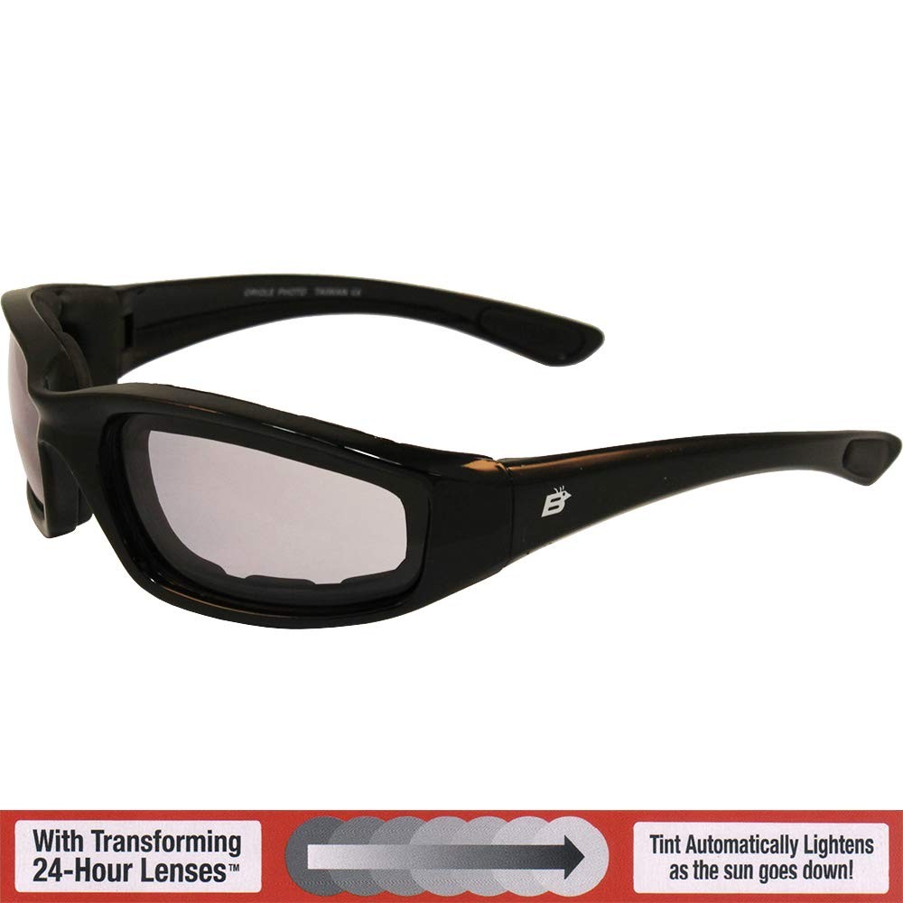 Birdz Eyewear Oriole Motorcycle Sunglasses Black Frame w/ Clear-Smoke Lenses