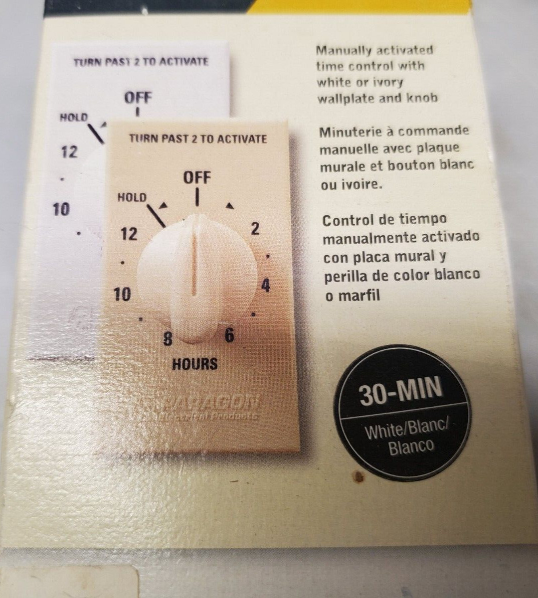 Paragon Manually Activated Timer Control SWPD30M NIB NOS, 0-30 minutes, White
