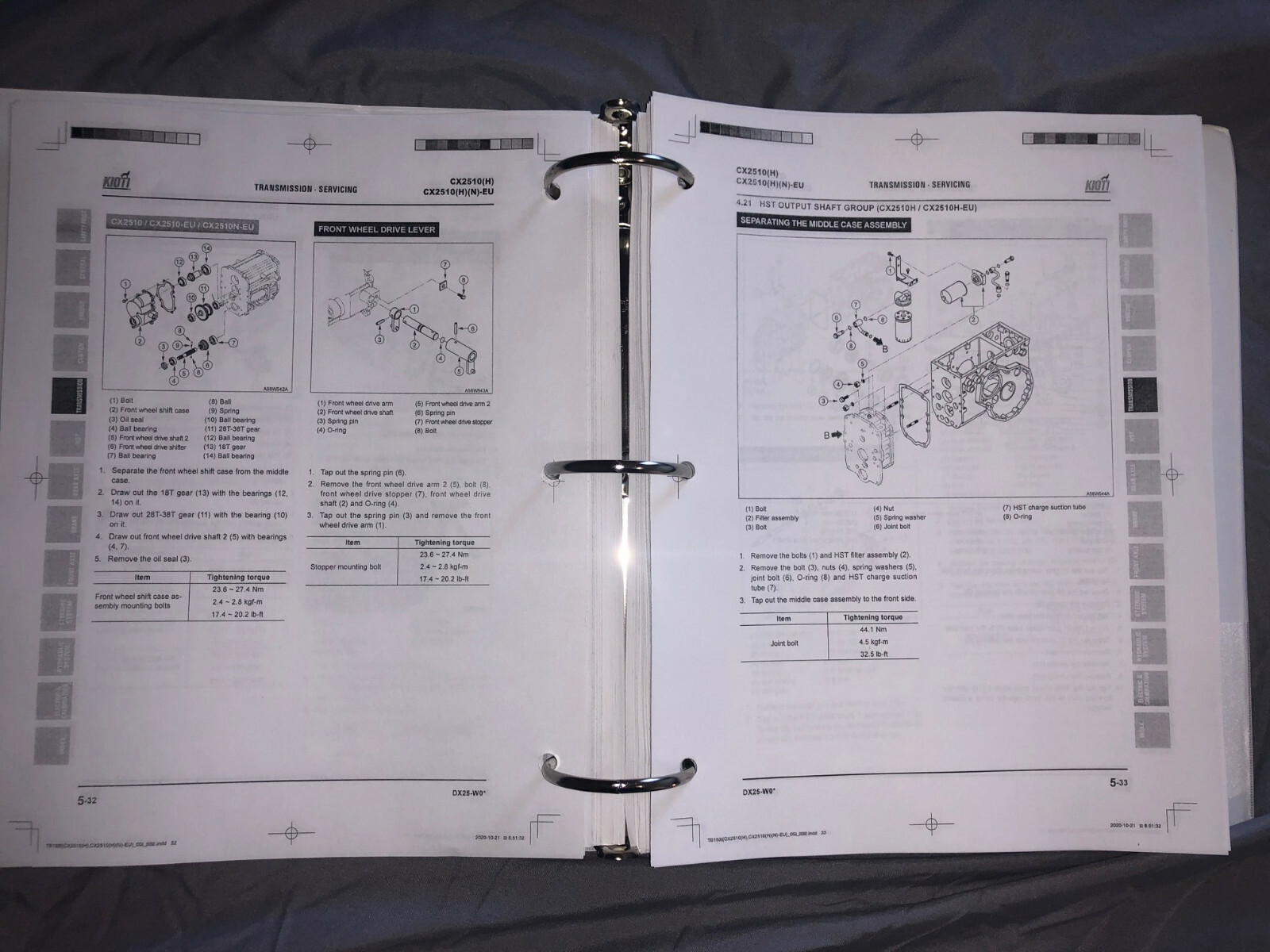 Kioti Daedong CX2510 CX2510-EU tractor service repair workshop manual binder f