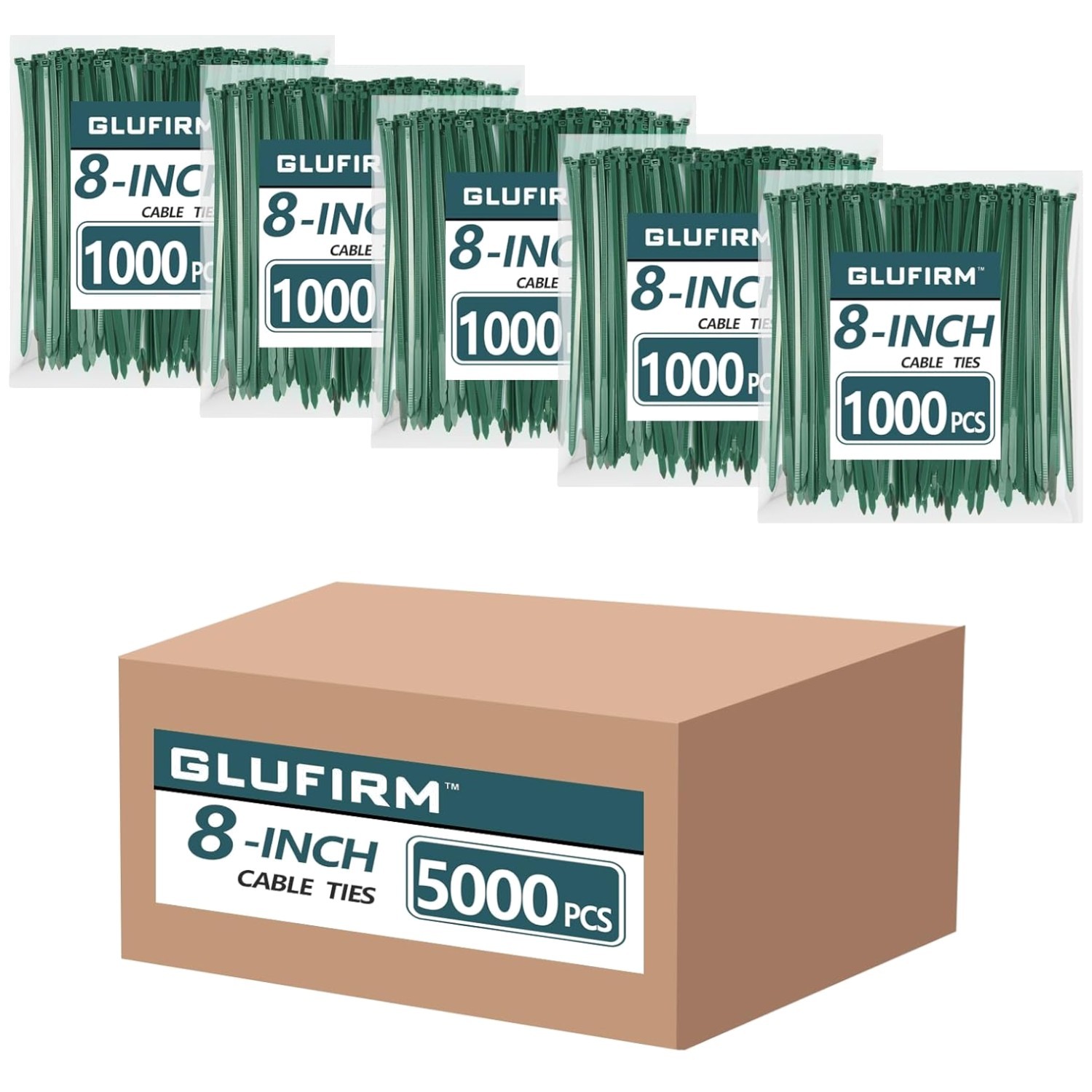 Green Zip Ties 8″ 5000 Pack for Home & Garden