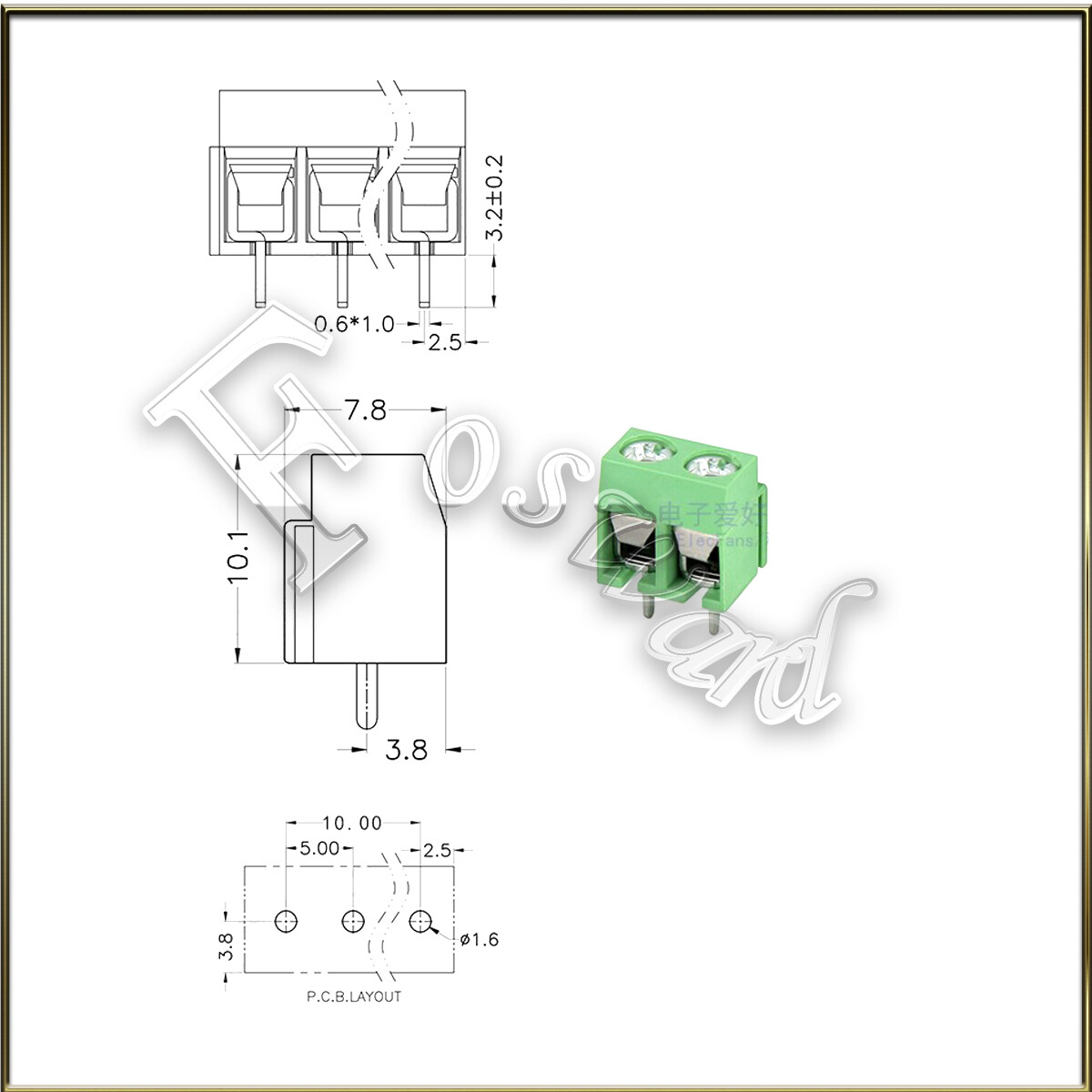 2/3 PIN 5.08MM (2.54MM X 2) PITCH PCB MOUNT SCREW TERMINAL BLOCK CONNECTOR GREEN