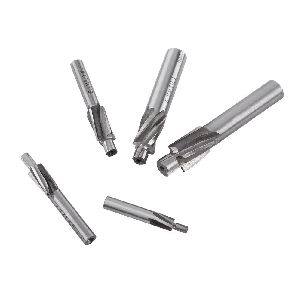5Pcs Counterbore Drill Bits Set, 4 Flutes Straight End Mill Cutter HSS Countersi