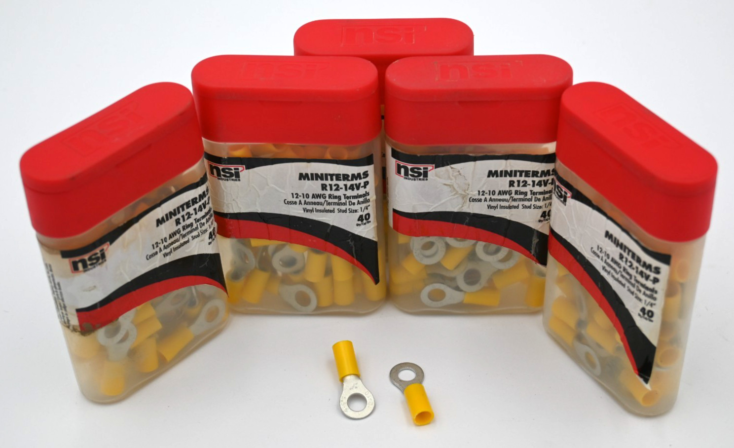 NSI R12-14V-P MINITERMS VINYL-INSULATED 12-10 AWG RING TERMINALS 1/4″ 40PCS