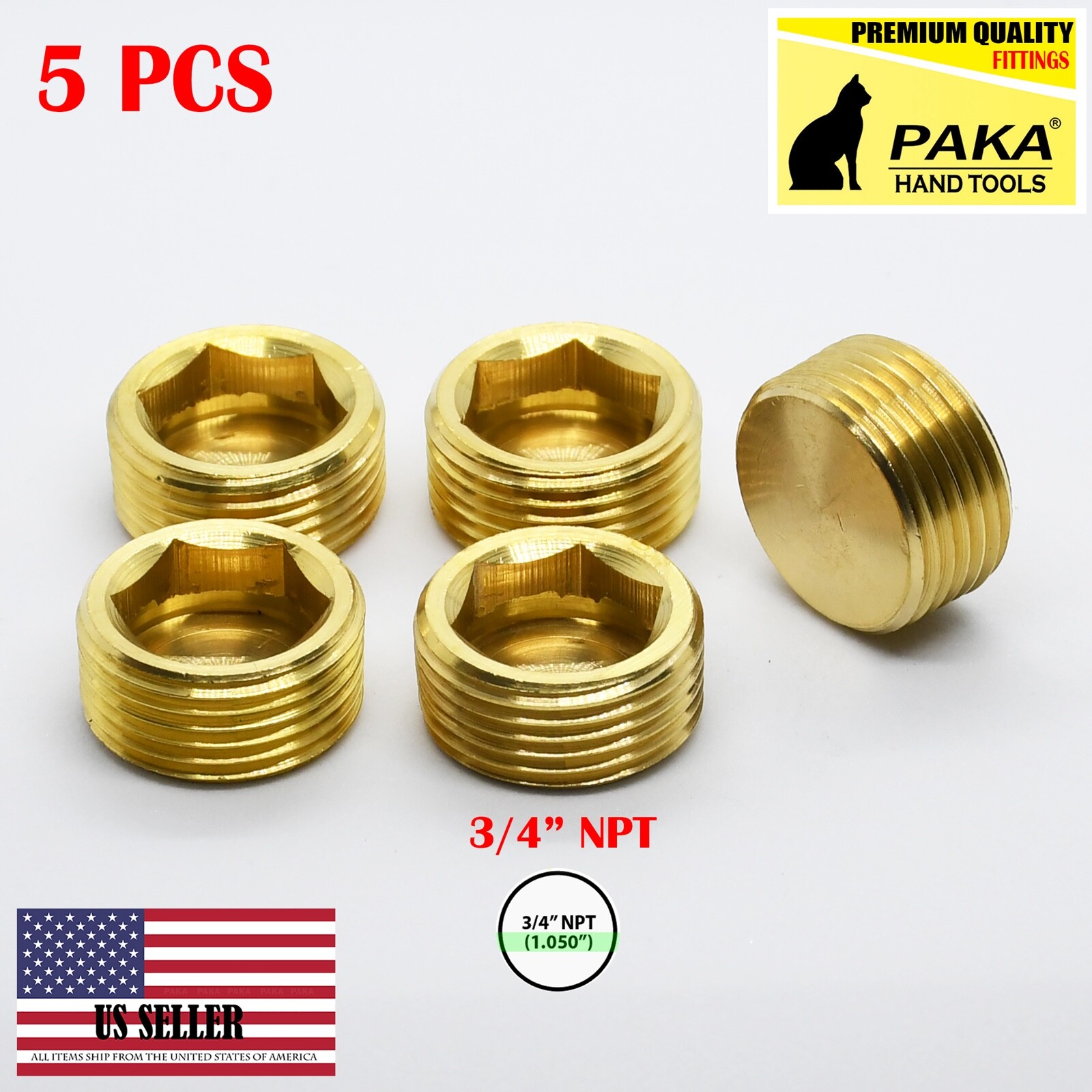 5Pcs 3/4″ NPT Male Brass Internal Hex Head Socket Pipe Plugs end cap