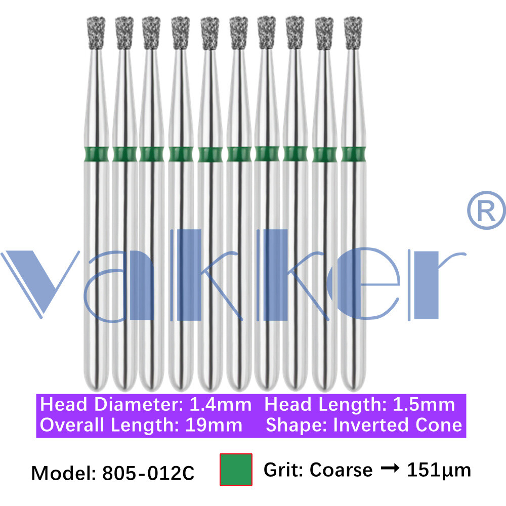 Vakker 10pc Diamond Burs Inverted Cone & Amalgam Buster Fine Medium Coarse