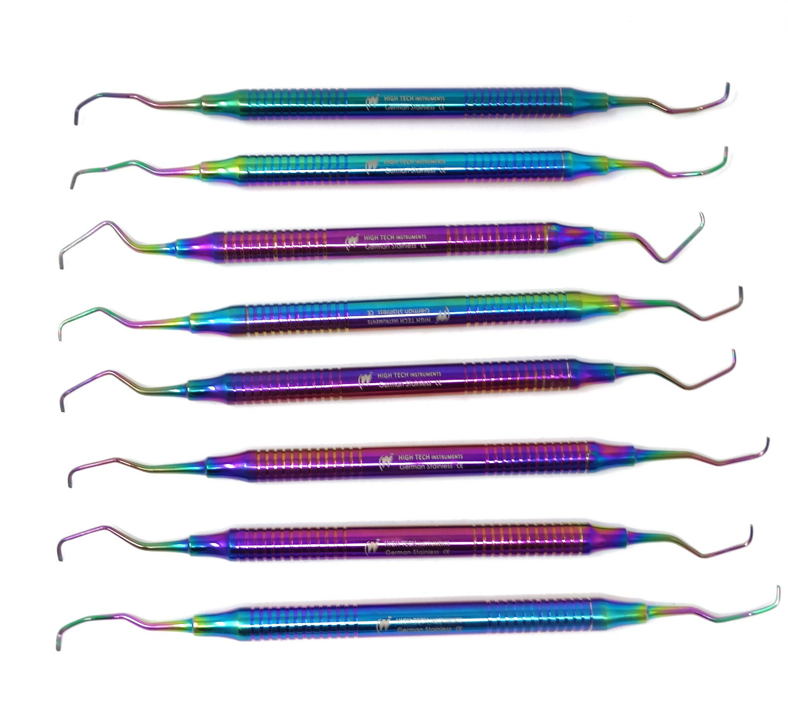 NEW Hollow MULTI COLOUR 8 Piece Gracey Curette Set Dental Surgical Instruments