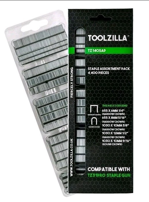 TOOLZILLA Staple Assortment Pack, 4,400 Pcs, – Works With TZ31PRO Staple Gun-NEW