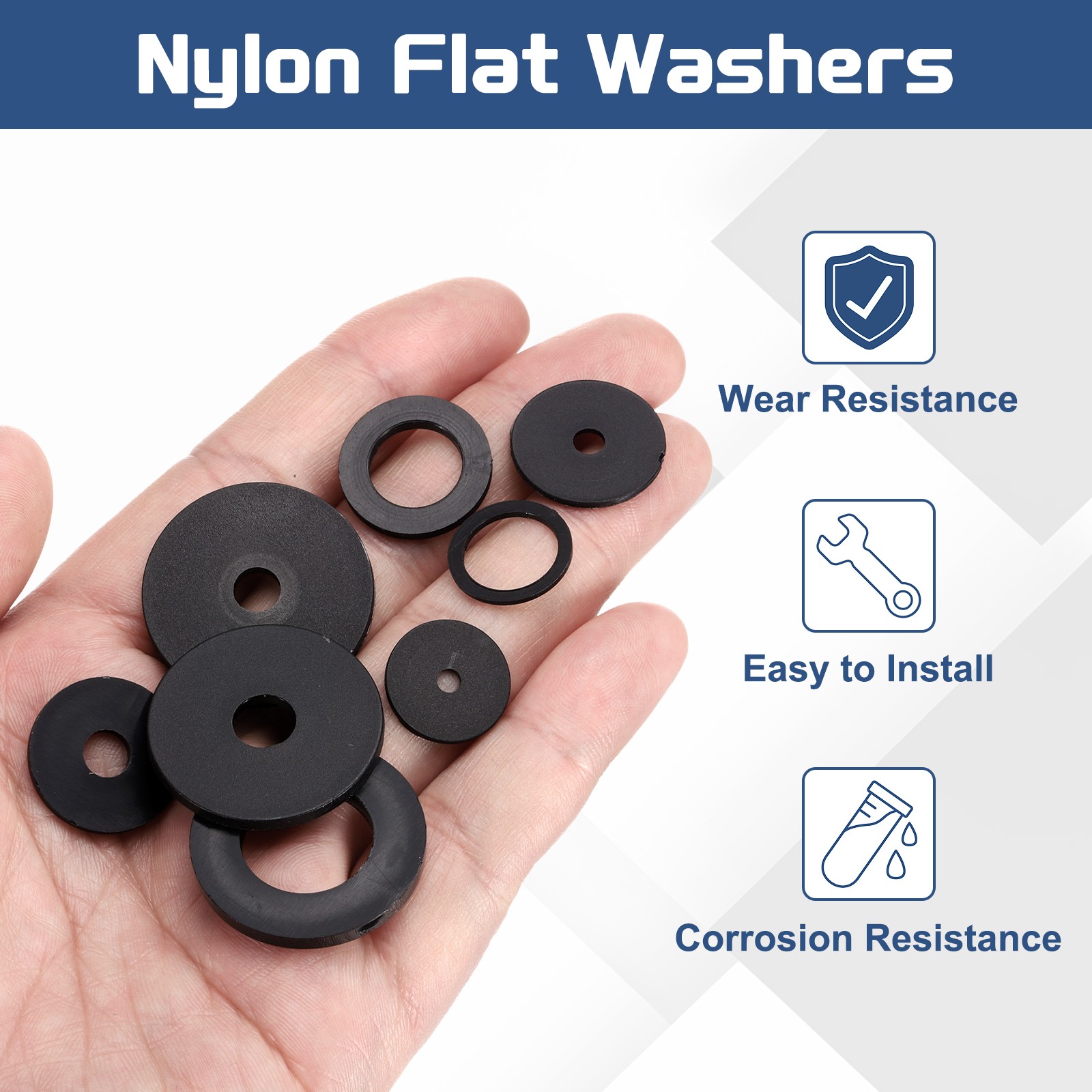 25Pcs M6 Nylon Flat Washers Plastic Washer 6mm ID 25mm OD 2mm Thick Black