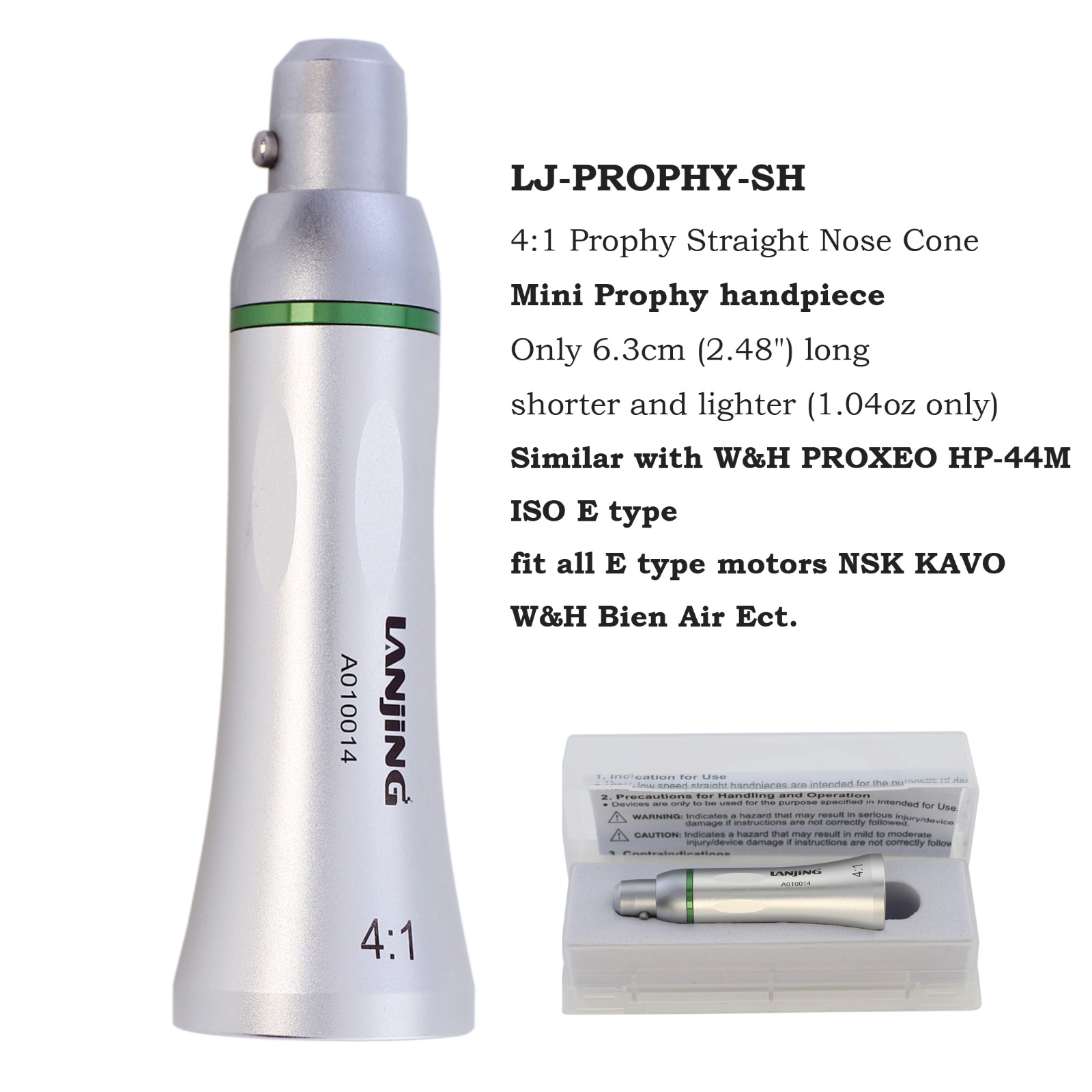 Dental Hygiene Prophy Handpiece Mini Straight Nose Cone 4:1 HP-44M NSK Bien Air