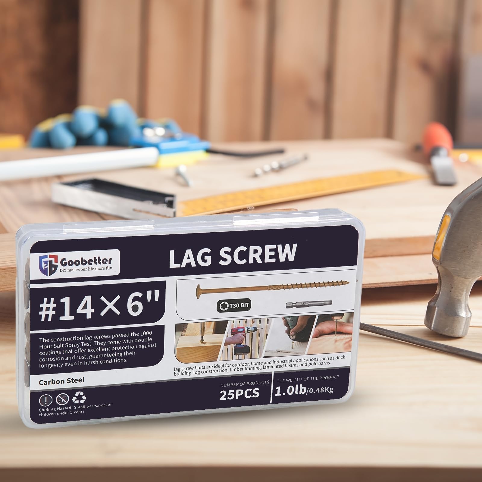Lag Screws 6 Inch, 25PCS Heavy Duty Construction Screw, Structural Wood Screw
