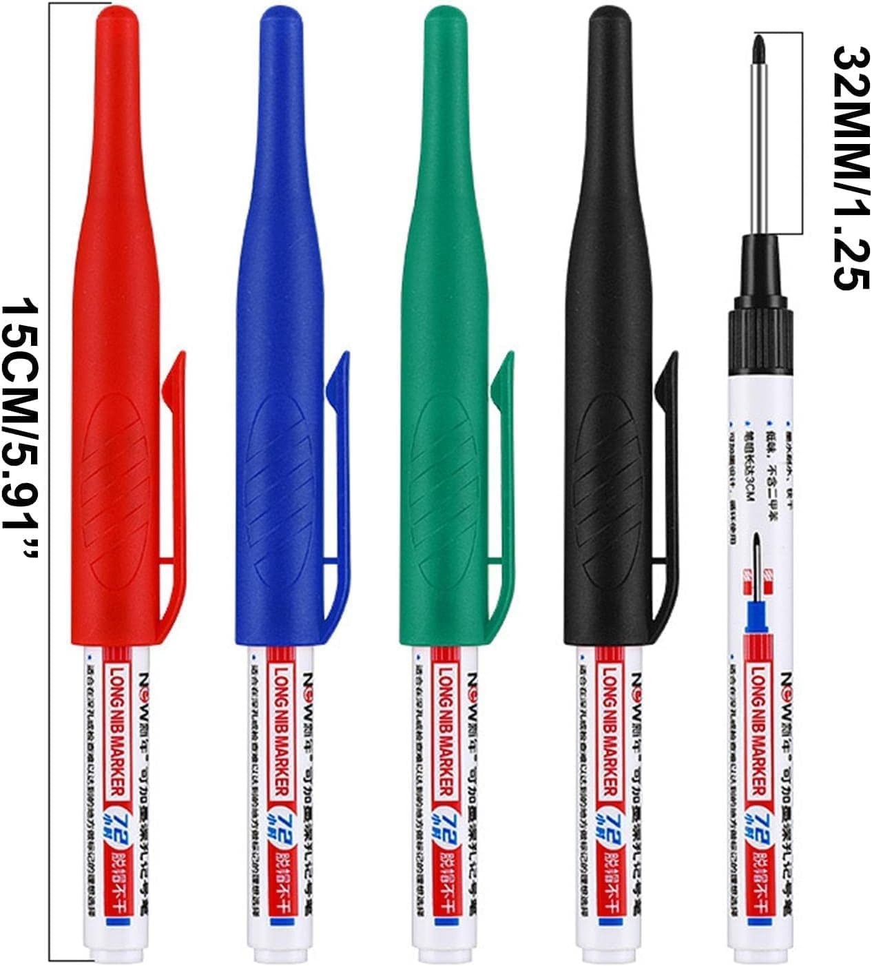 4 PCS Deep Hole Marker Pens Long Nib Waterproof Red Black Blue Green Ink Set