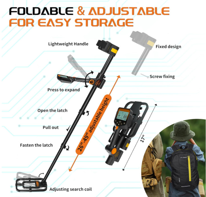 Detector de metales ajustable para adultos con mochila y LCD brillante