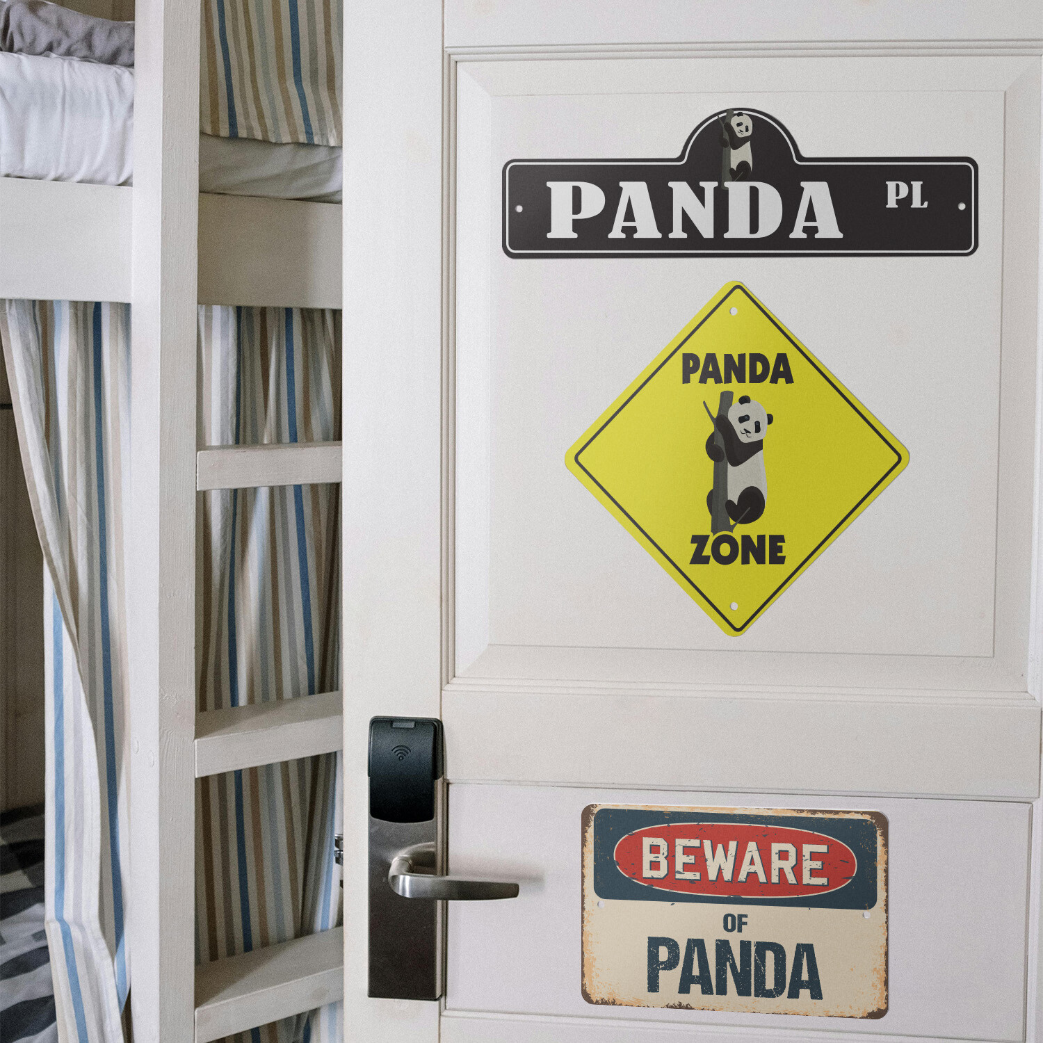 Panda (3 Pack) Plastic Street Sign Crossing Warning Vintage Rustic Beware