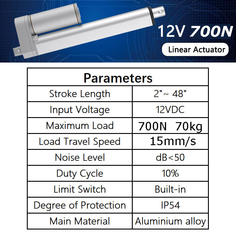 12V 2000N 900N 250N Linear Actuator 6inch Stroke 2inch to 48inch Fast Speed