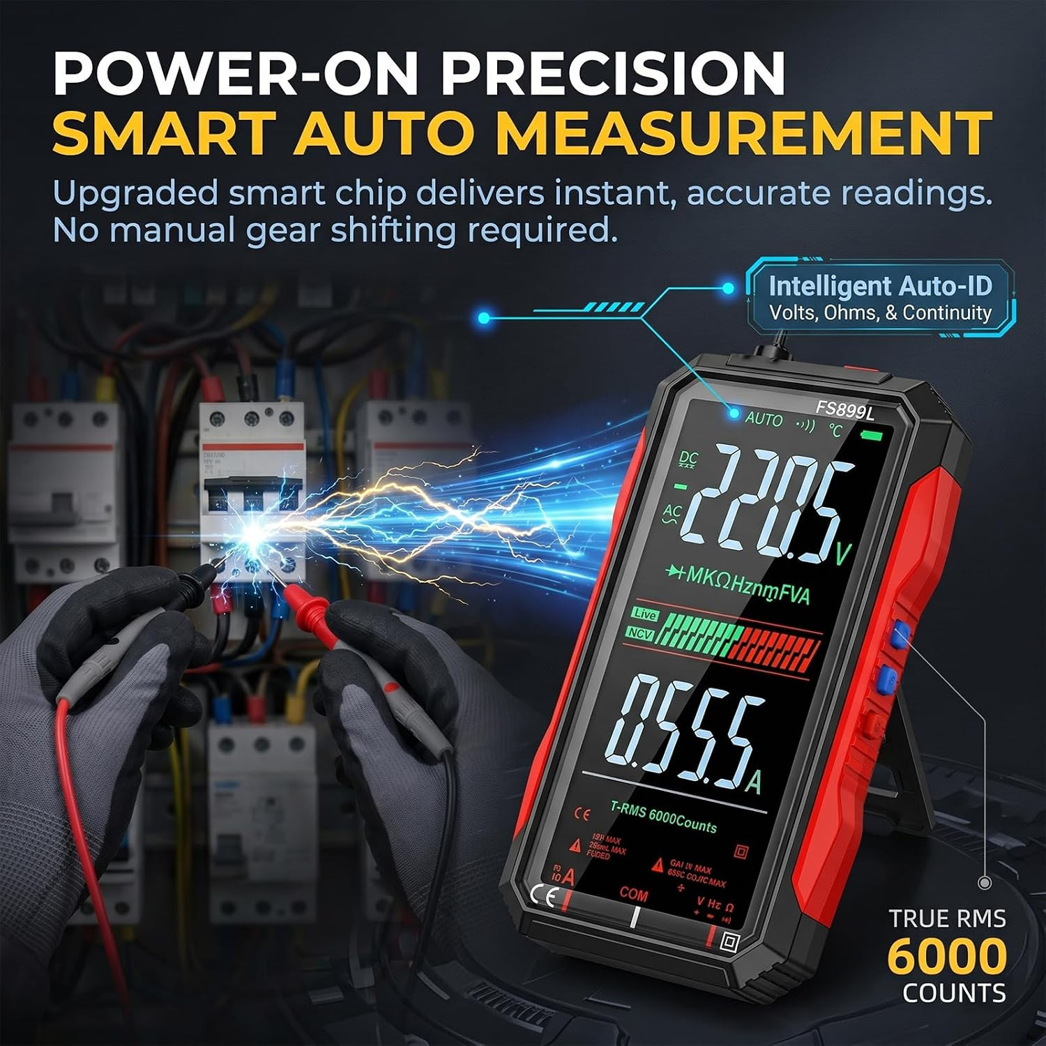 2026 Upgraded FS899L Digital Multimeter & 20 Pcs Silicone Test Leads Kit, USB-C