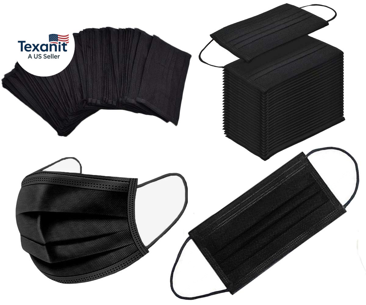 100PCS 3 Ply Black Disposable Face Mask Filter Protection Face Masks