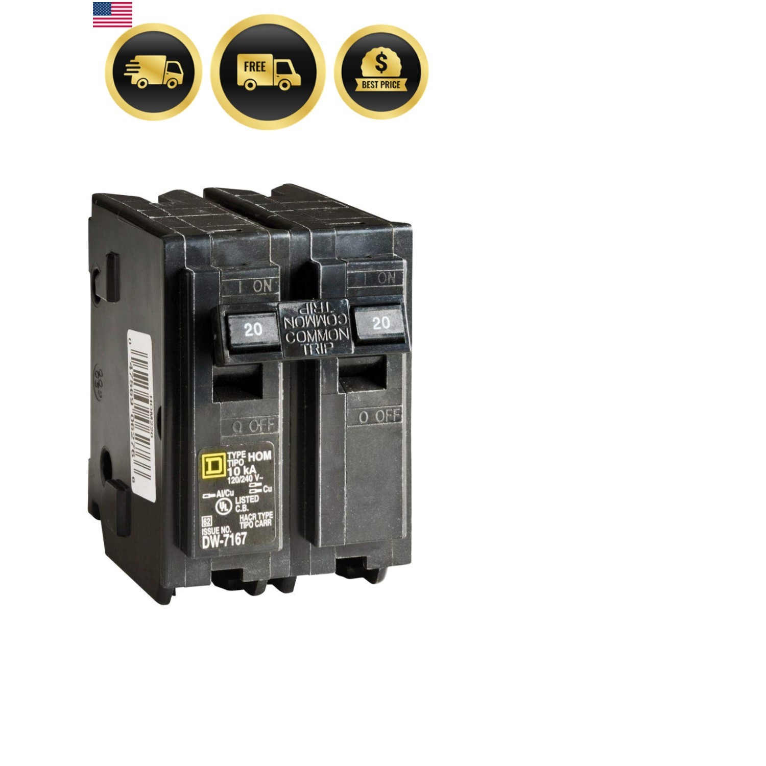 Circuit Breaker 20 Amp 2 Pole 120 Volt Standard Snap-In Home Improvement