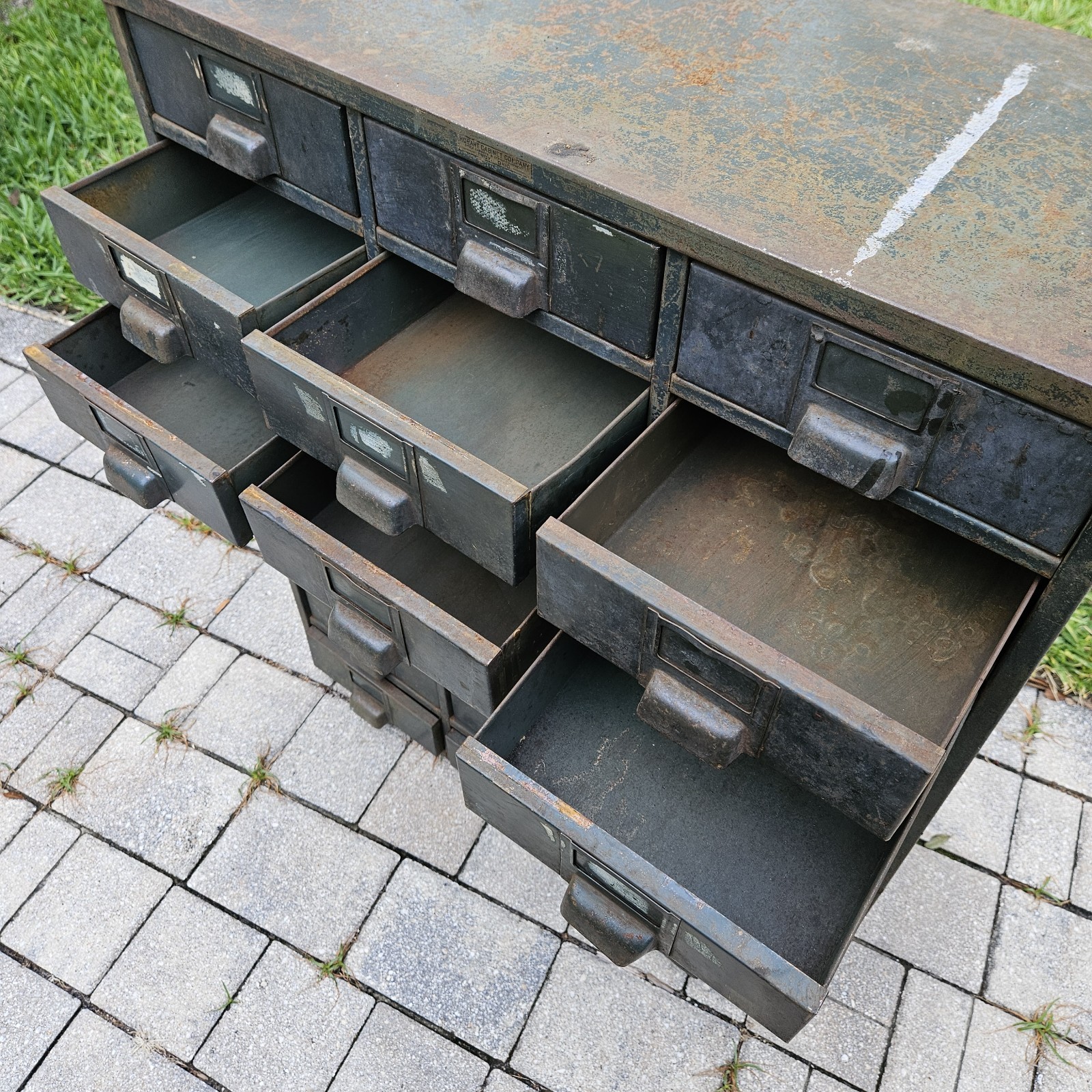Vintage Hobart Industrial Steel Metal Parts Cabinet Machinist 27-Drawer Green