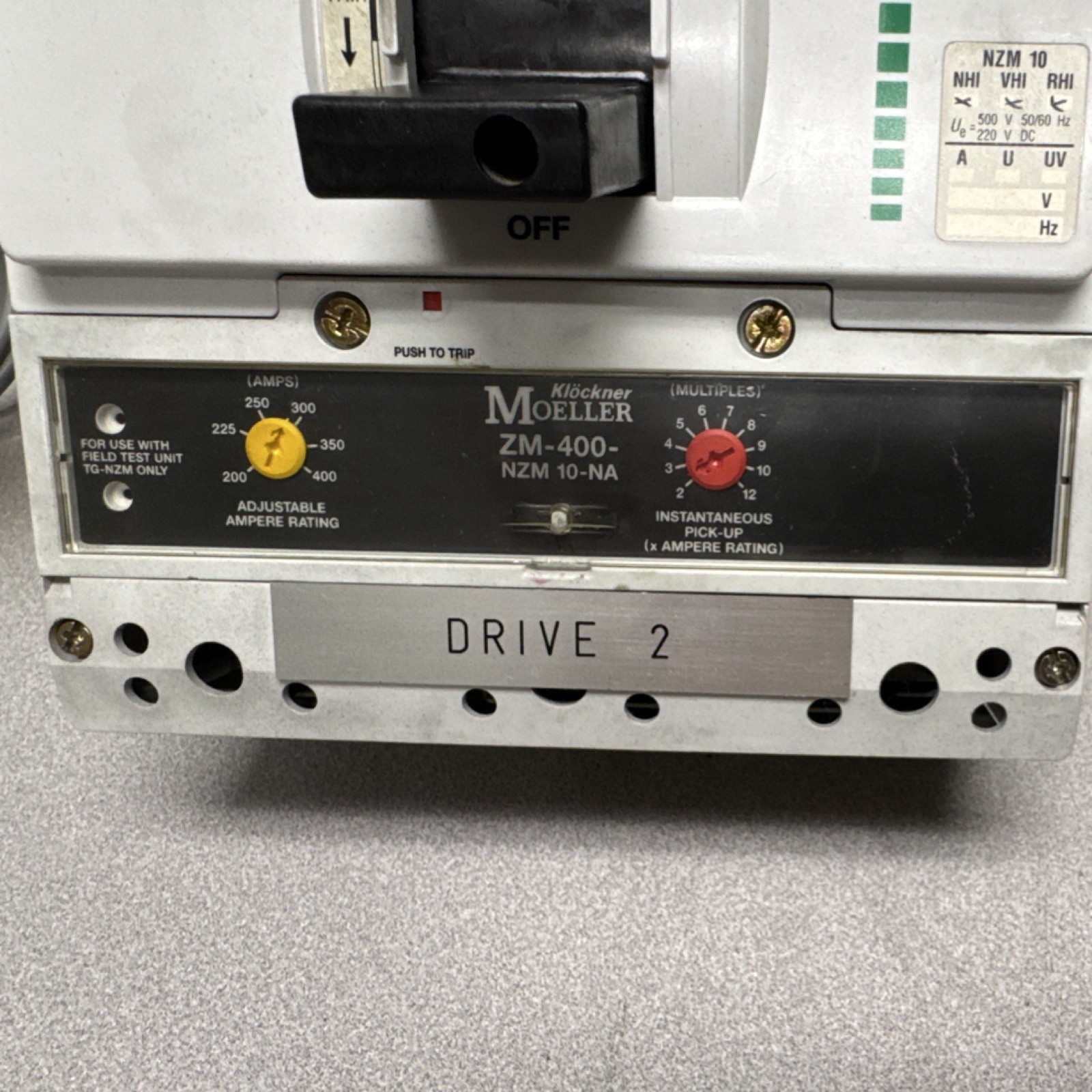 Moeller NZM 10-400H-NA Main Breaker 400A 600V AC Adjustable Instantaneous