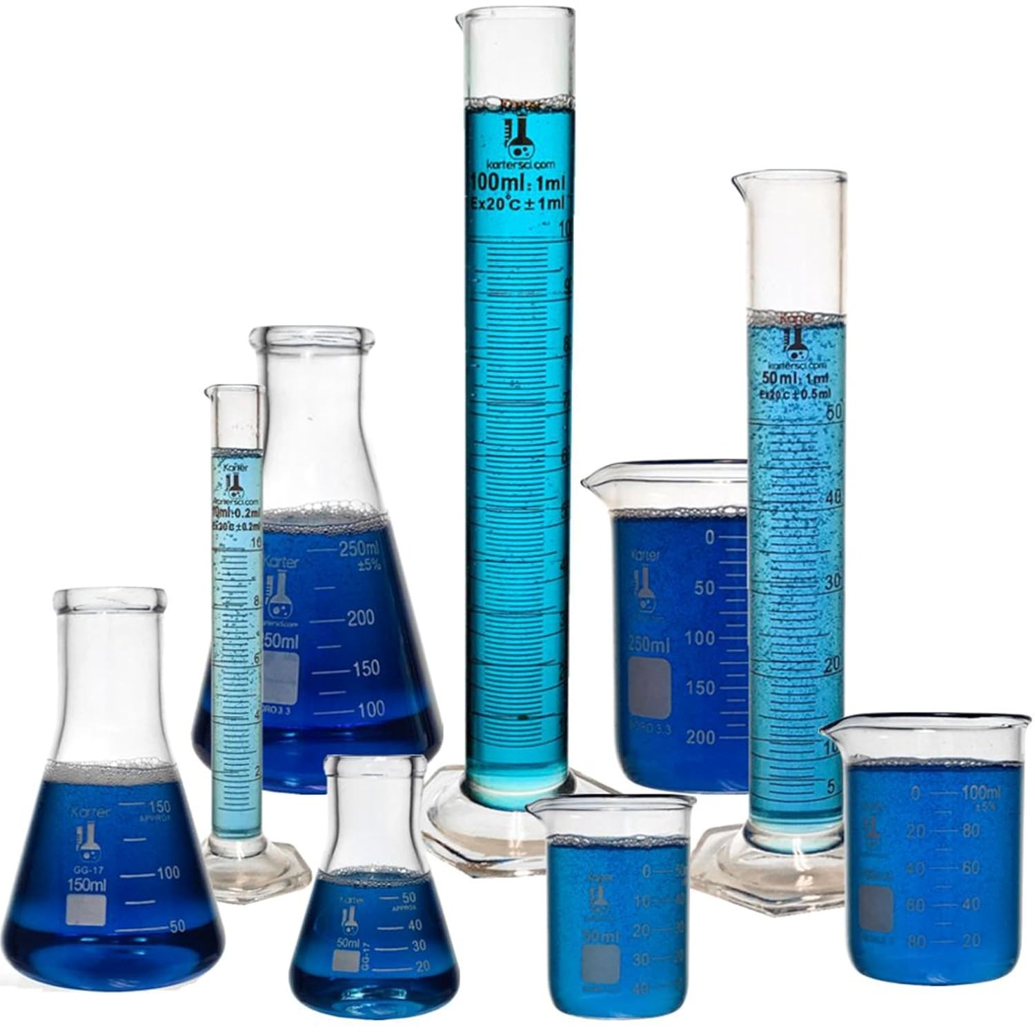 9-Piece Borosilicate Glass Lab Kit – Beaker, Flask, Cylinder