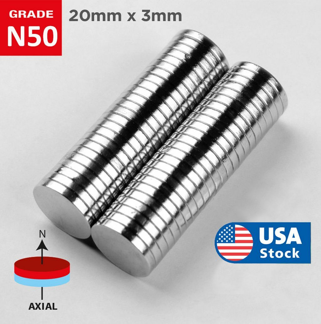 20mm x 3mm Super Strong N50 Round Disc Neodymium Mini Fridge Magnets Rare Earth