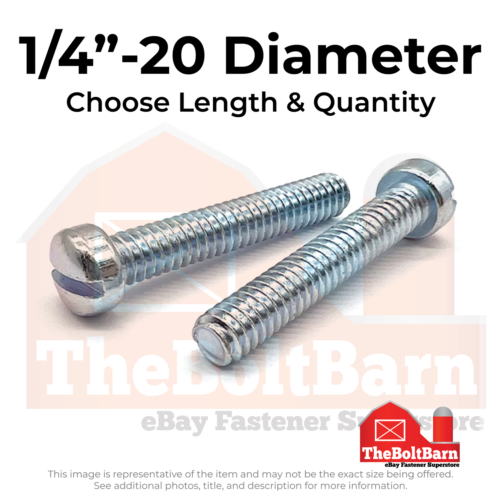 1/4″-20 Slotted Fillister Head Machine Screws Zinc Clear (Choose Length & Qty)