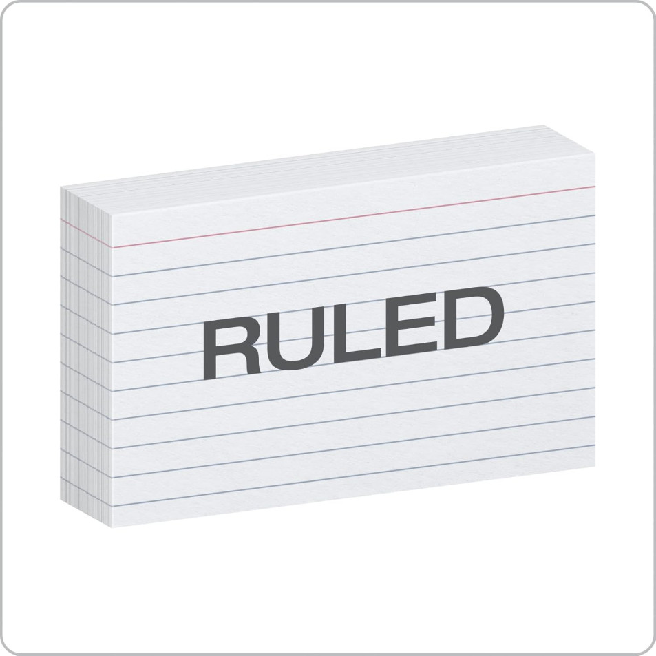 Index Cards, 3 x 5 Inches, White, Lined on Front, Blank on Back 500 Count 5 Pack