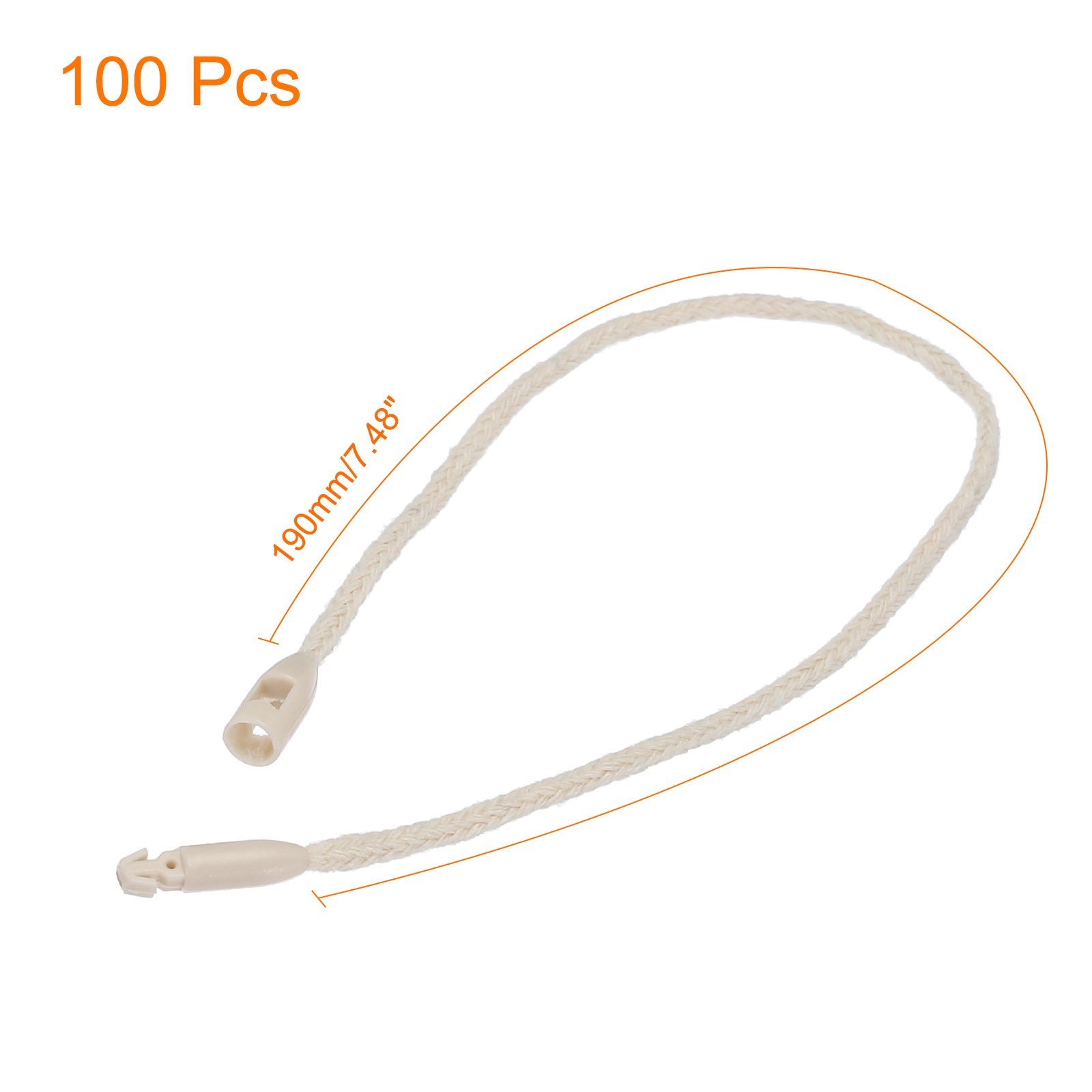 Polyester Rope Hang Tag String Snap Lock 190mm,1.5mm 100 Pcs,Beige