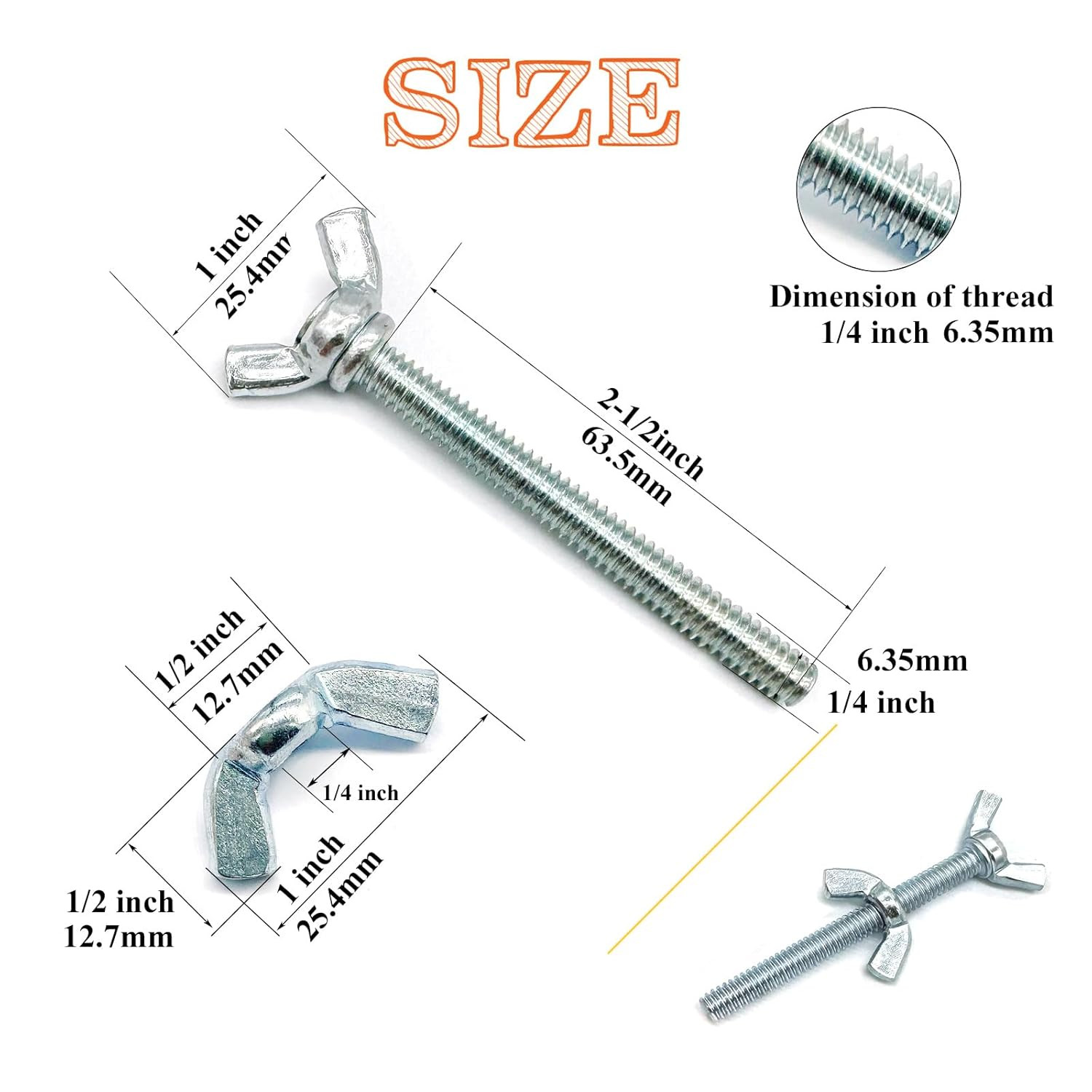 20 Pcs 1/4-20 x2-1/2 Wing Screw Bolts and Wing Nut Kit Butterfly Screws and Nut