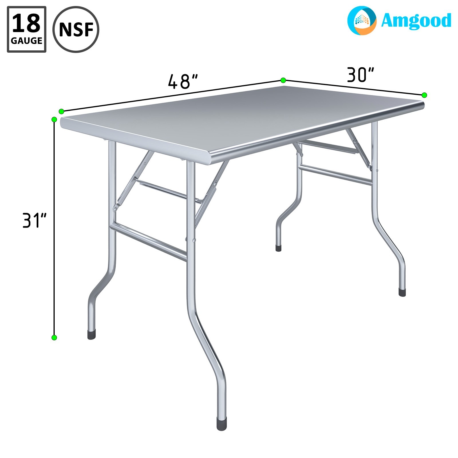 30 in. x 48 in. Stainless Steel Open Base Folding Work Table