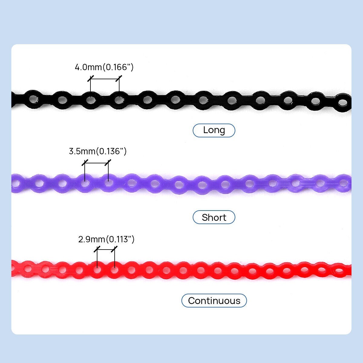 Dental Orthodontic Elastic Power Chain Rubber Braces Bands Continuous/Short/Long