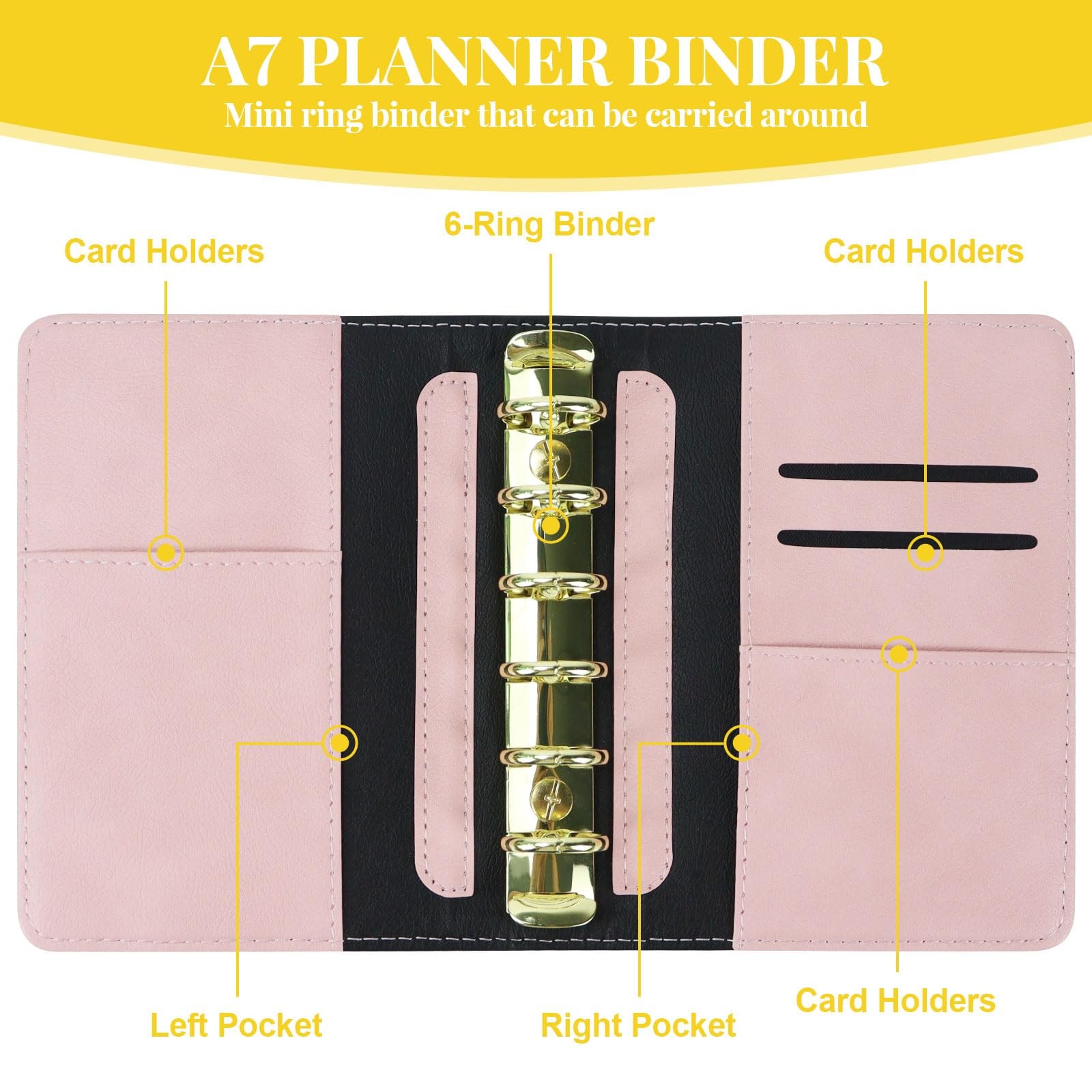 A7 Refillable Planner Small Binder Notebook 6 Ring PU Leather Organizer Zipper