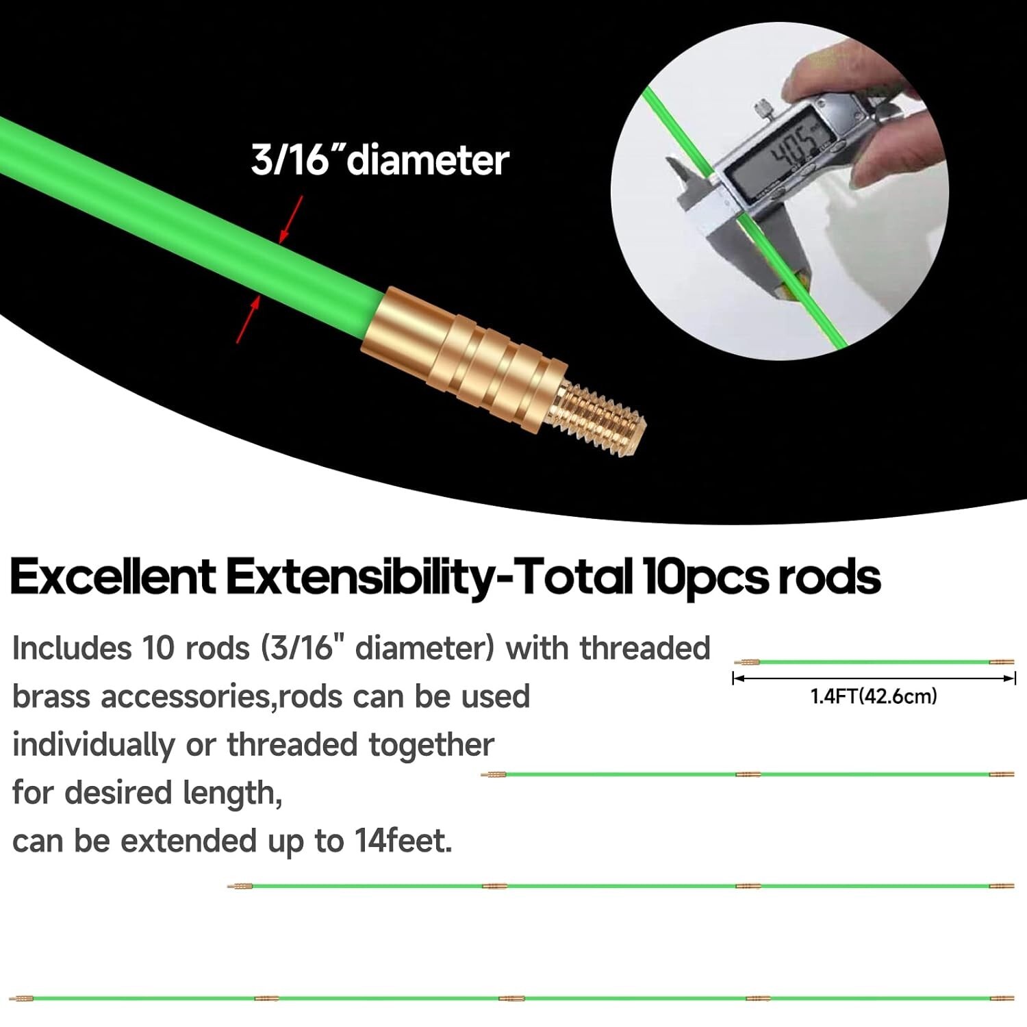14FT Fiberglass Running Electrical Wire Cable Glow Rods Wire Pulling Fish Rod…