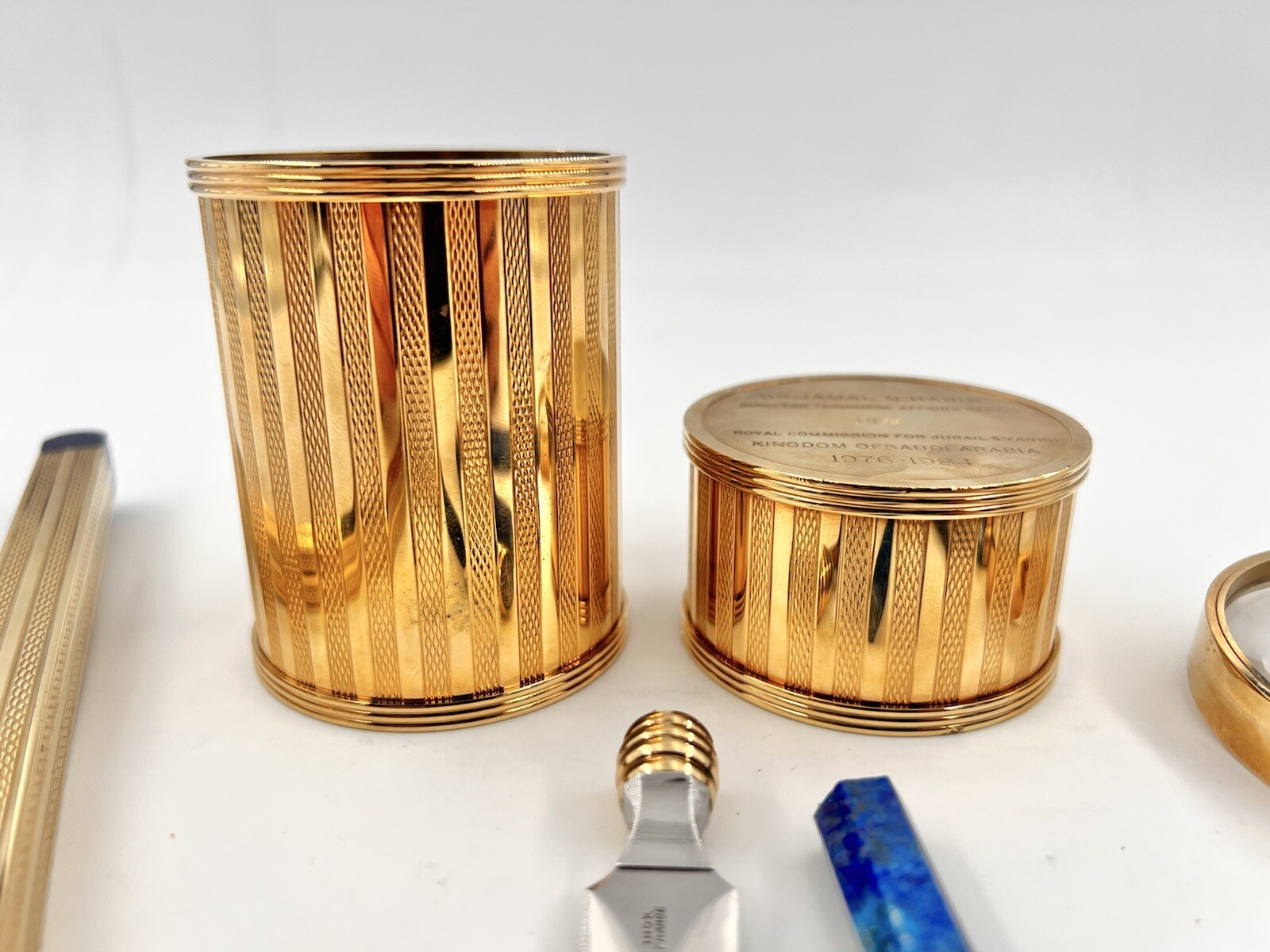RARE DUNHILL PARIS FRANCE COLLECTION GOLD & LAPIS LAZULI DESK SET + ACCERSSORIES
