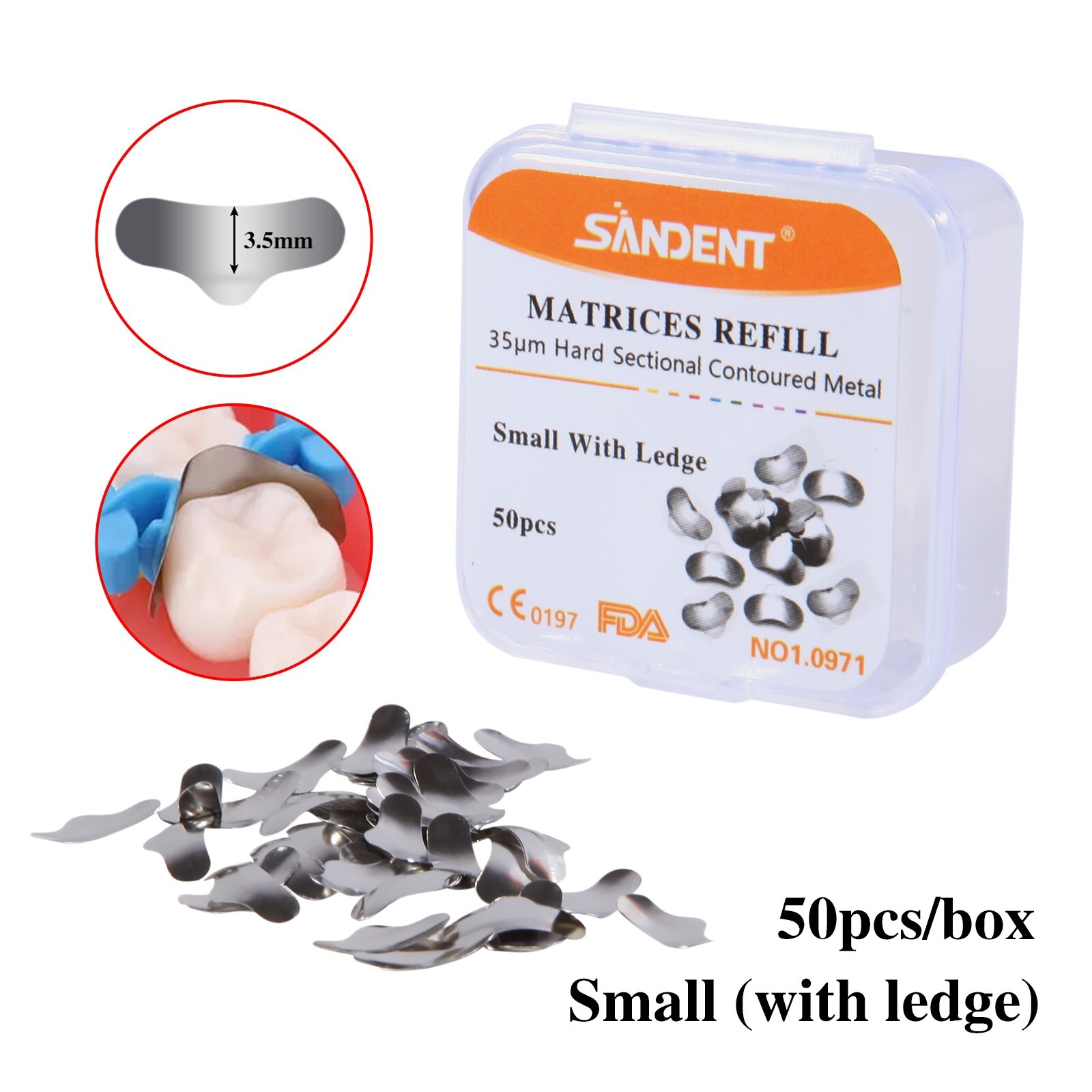 50 Pcs Dental Sectional Contoured Metal Matrices Refill Matrix Band Ledge Small