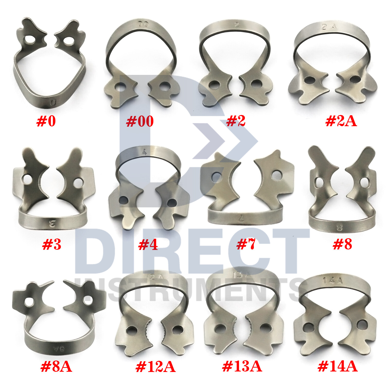12Pcs Dental Rubber Dam Clamps With Tray Endodontic Retainers Molar Serrated Jaw