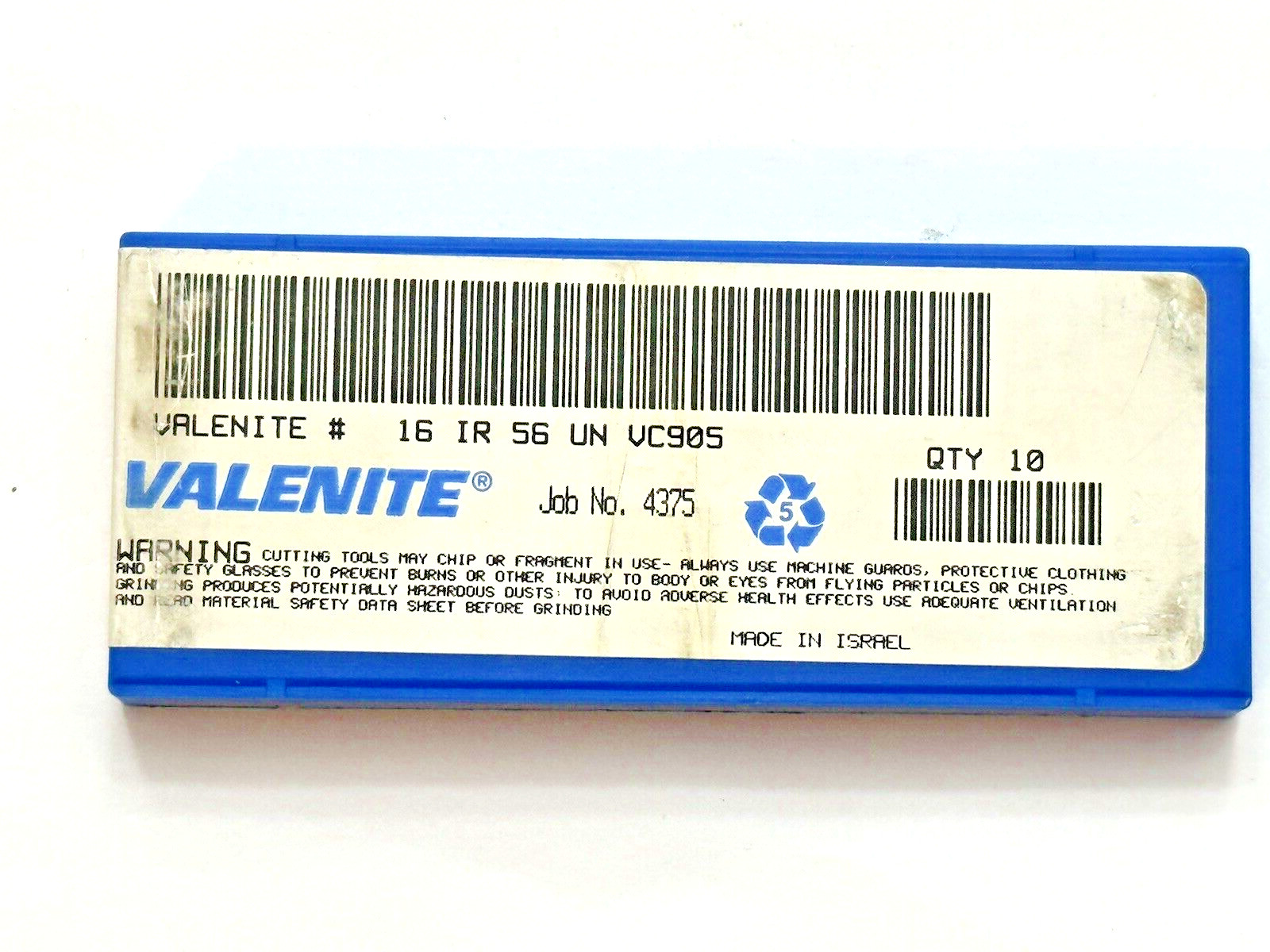 (10) Pcs VALENITE 16IR56 UN VC905 carbide threading inserts-NOS