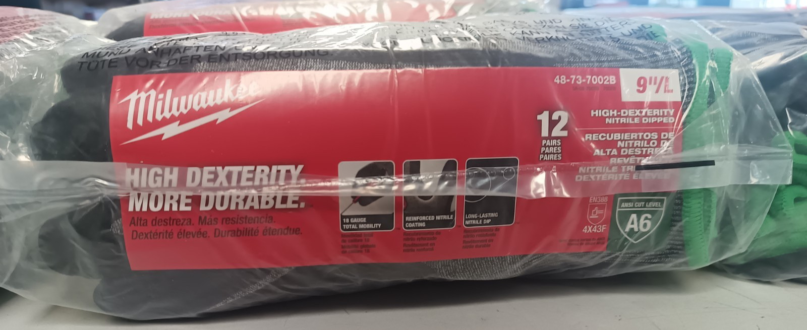 Milwaukee 48-73-7002B 12 Pair Cut Level 6 Hi-Dexterity Nitrile Dipped Gloves – L
