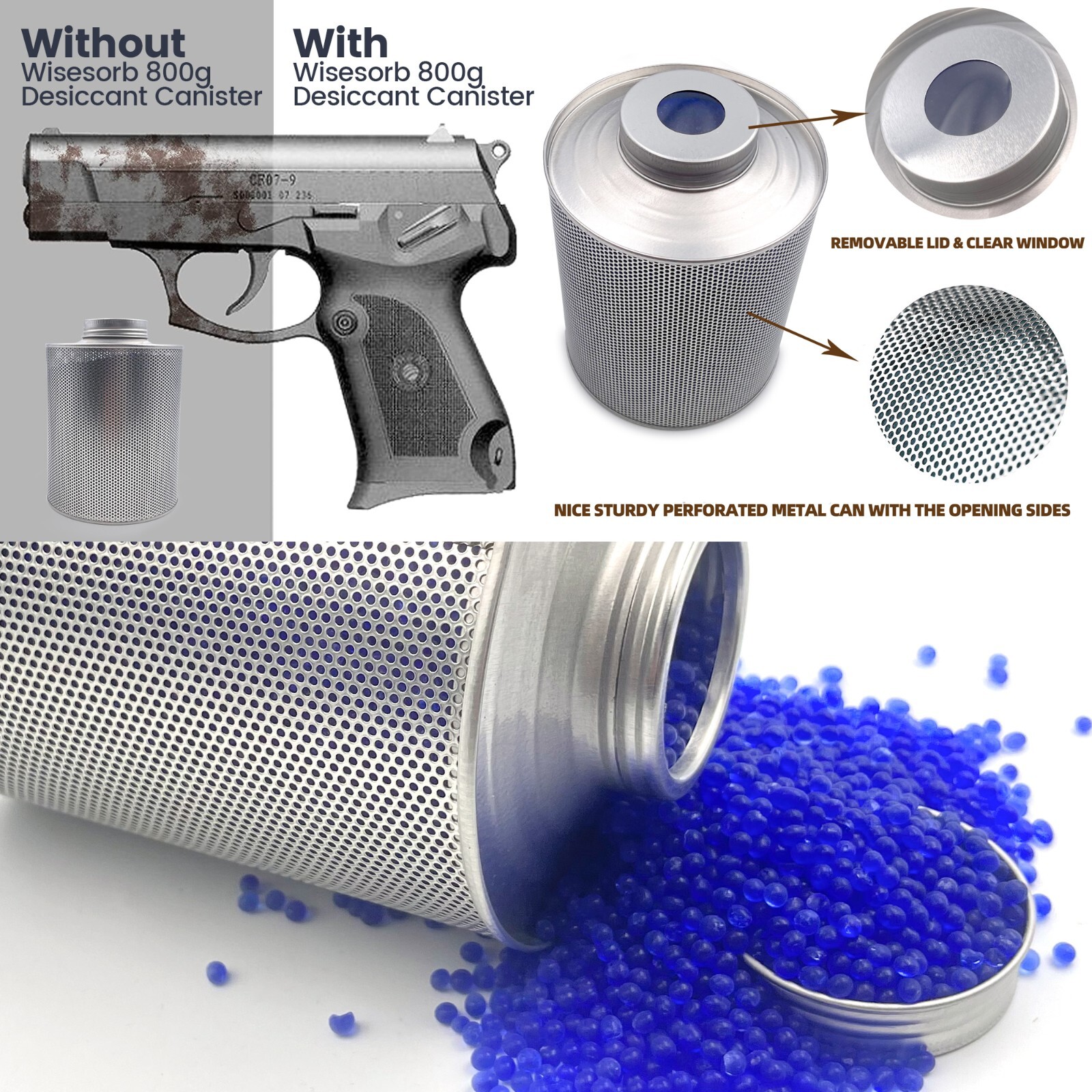 800 Grams Silica Gel Reusable Canister Desiccant, 1 Pack Gun Safe Dehumidifier